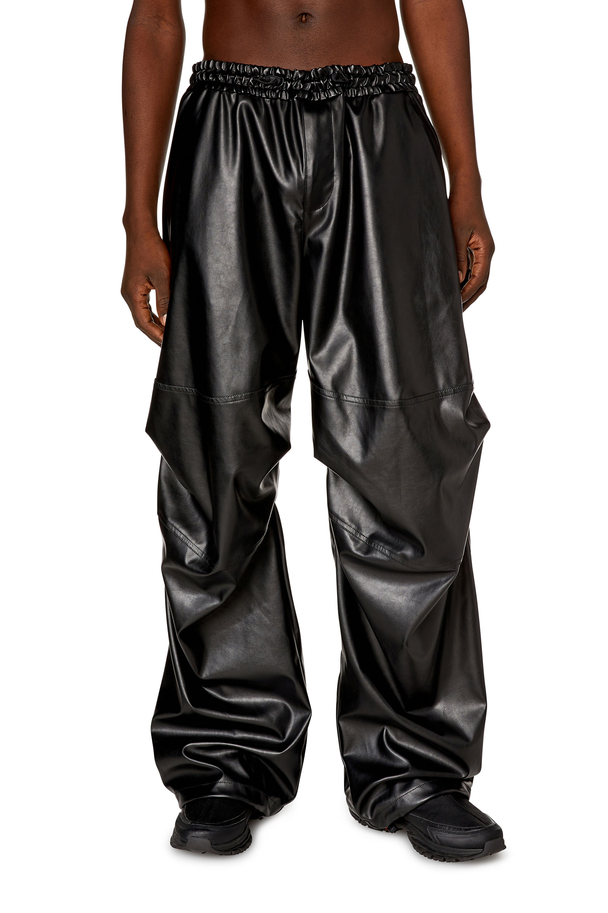 Diesel - P-MARTY-LTH, Man Oversized cargo pants in coated fabric in Black - Image 1