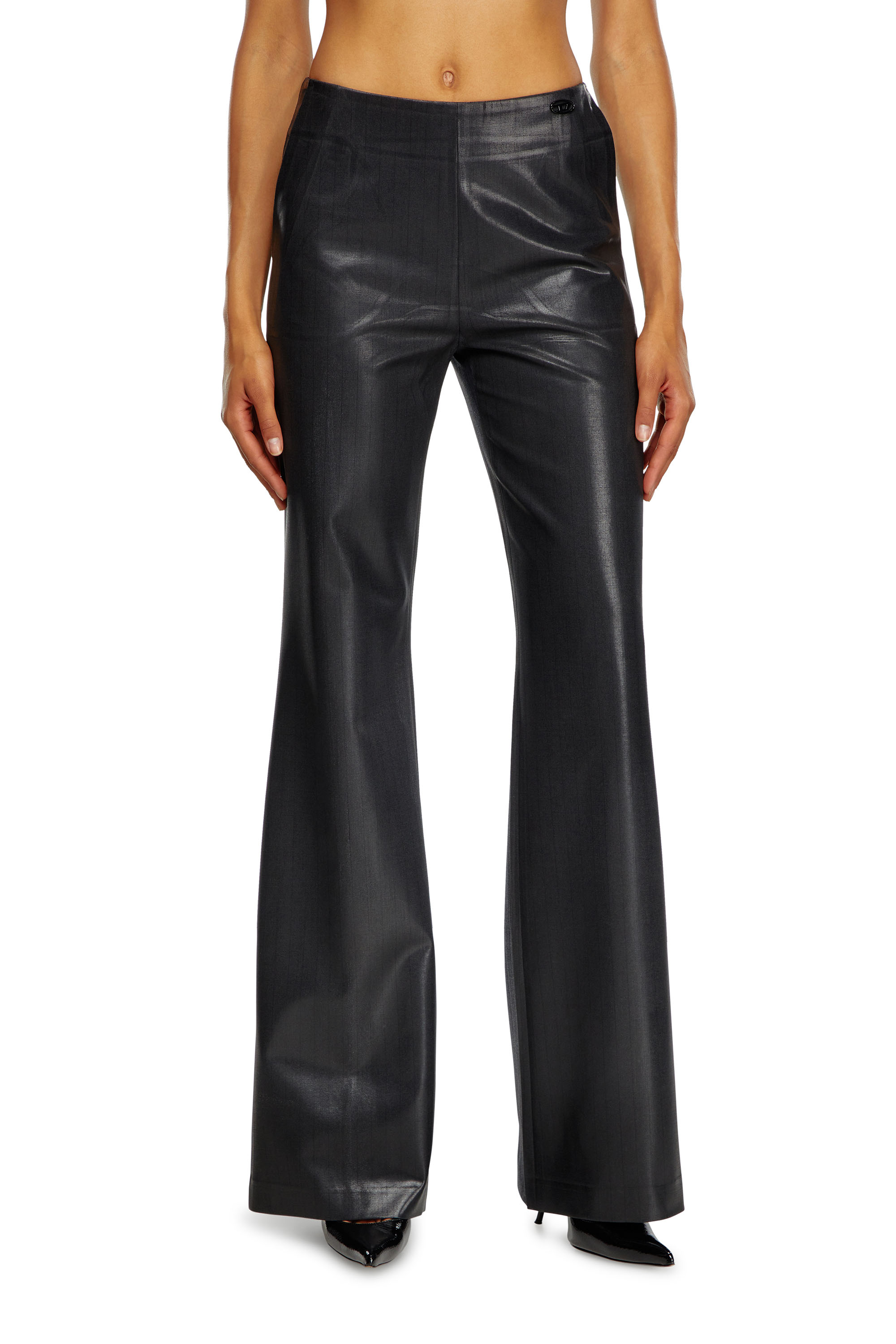Diesel - P-OLARIS, Woman Pinstripe pants with coated front in Black - Image 1