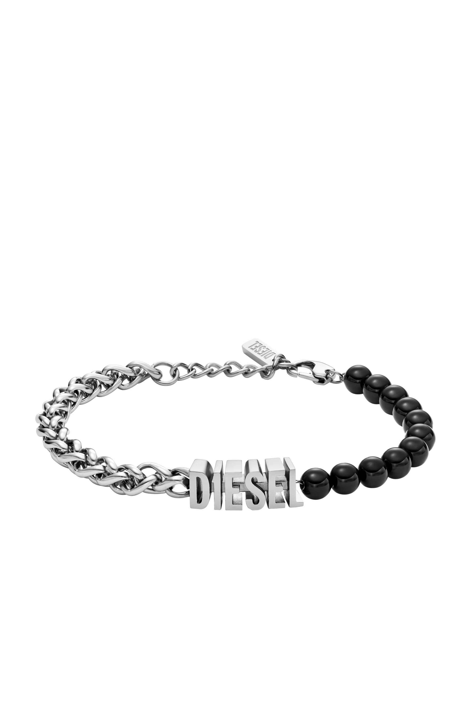 Diesel - DX1541040 JEWEL, Unisex's Black Agate Beaded Chain Bracelet in Silver/Black - 1