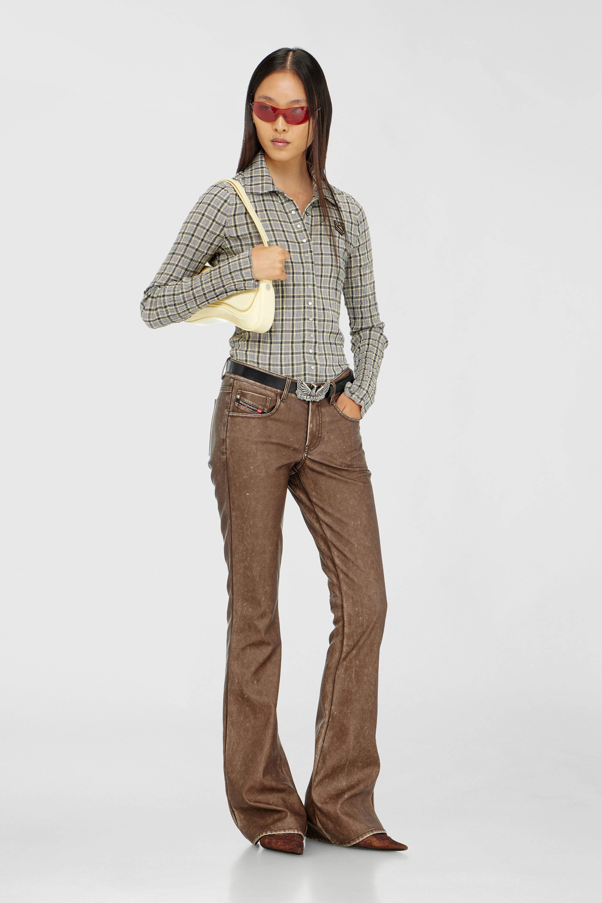 Diesel - P-STELLAR-S1, Woman's Bootcut pants in treated coated fabric in Brown - 2
