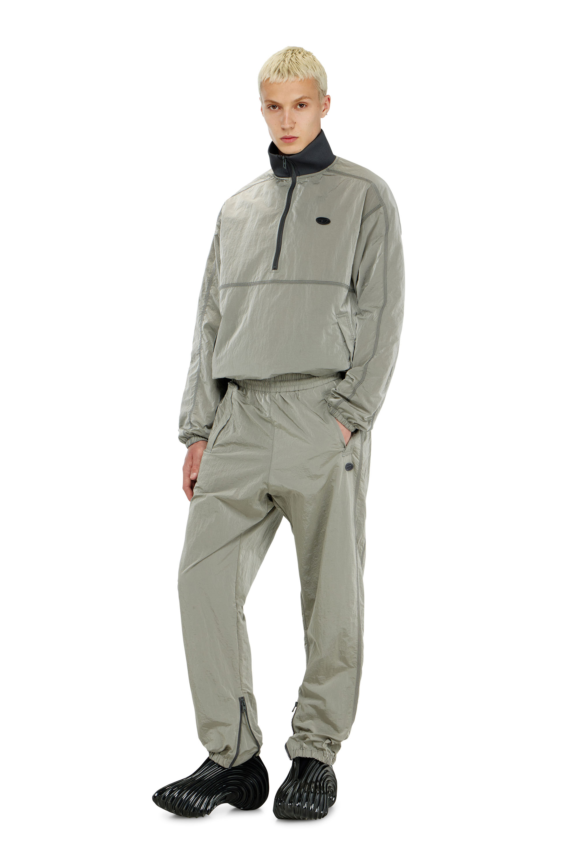 Diesel - P-ANOK, Man's Nylon pants with crinkle effect in Light Grey - 1