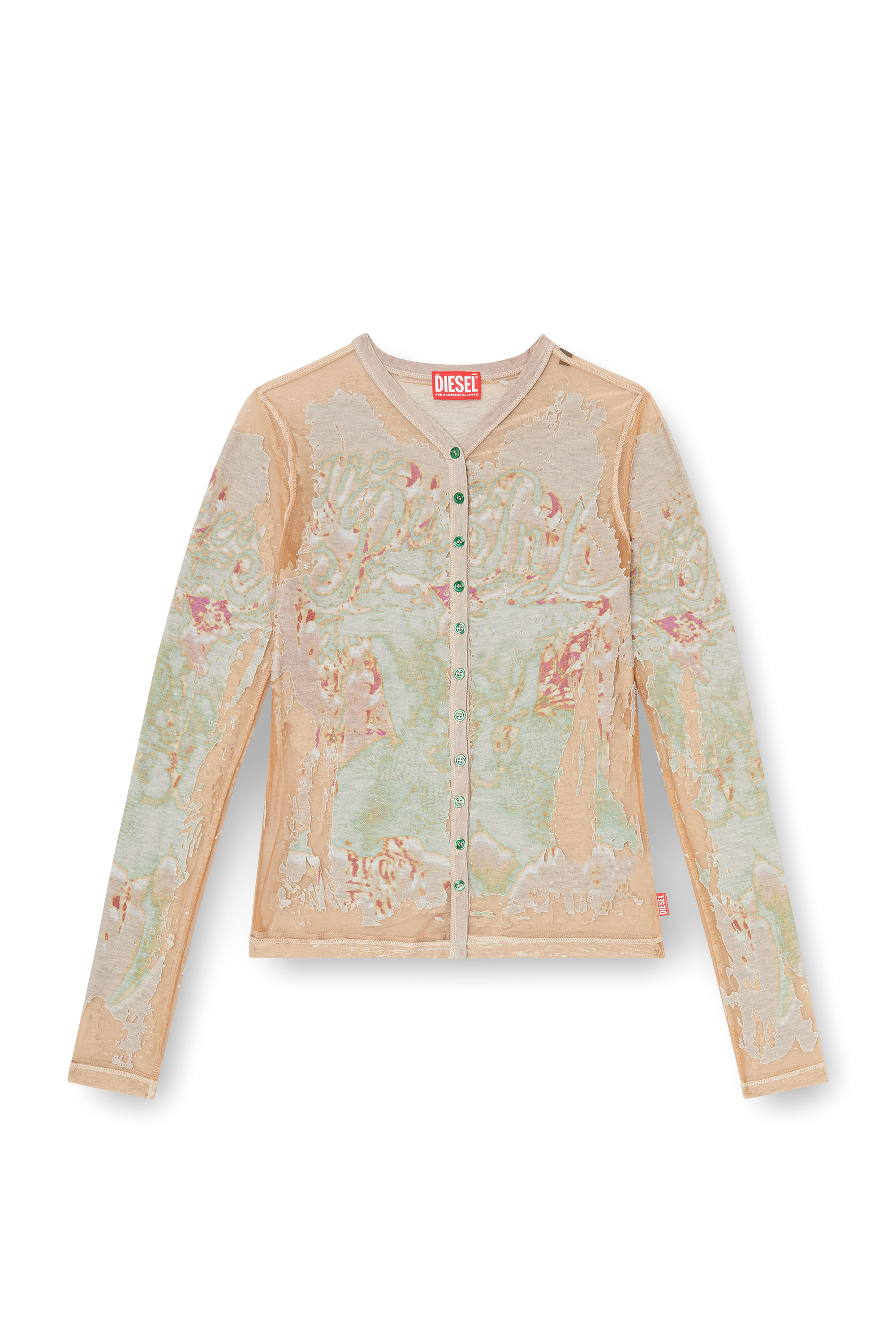 Diesel - T-GABRY, Woman's Cardigan top in printed devor&eacute; jersey in Light Brown - 3