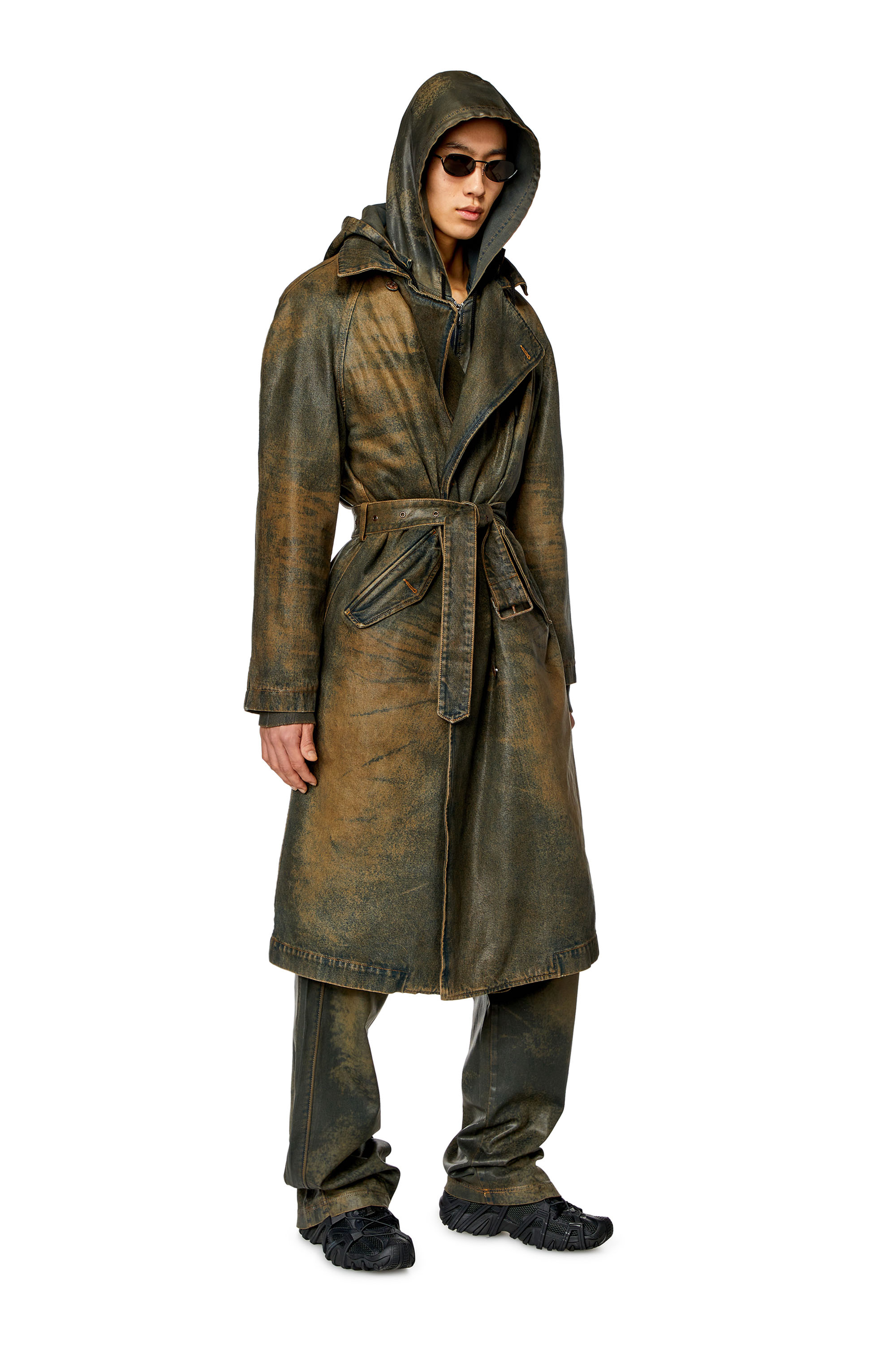 Diesel - CL-J-MATTHEW, Unisex Trench coat in coated denim in Brown - Image 1