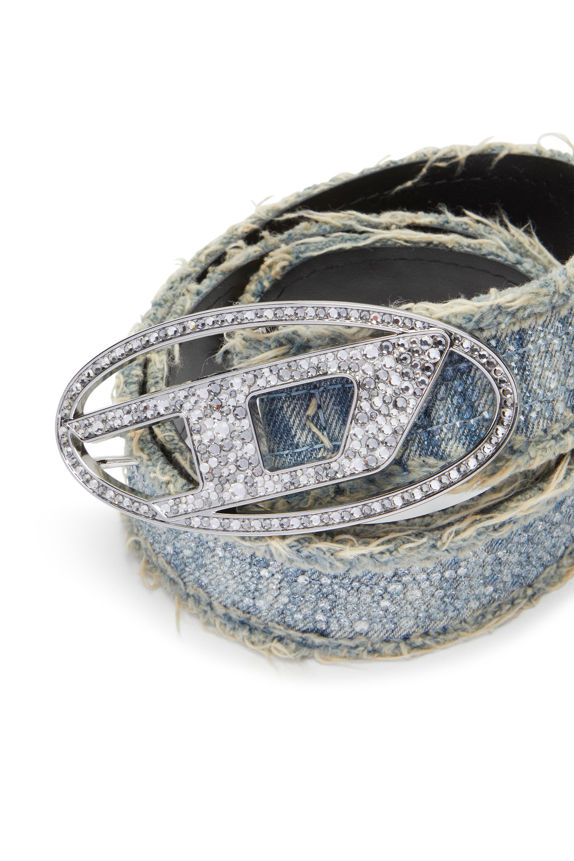 Diesel - B-1DR STRASS, Woman Leather-backed denim belt with crystals in Blue - Image 4