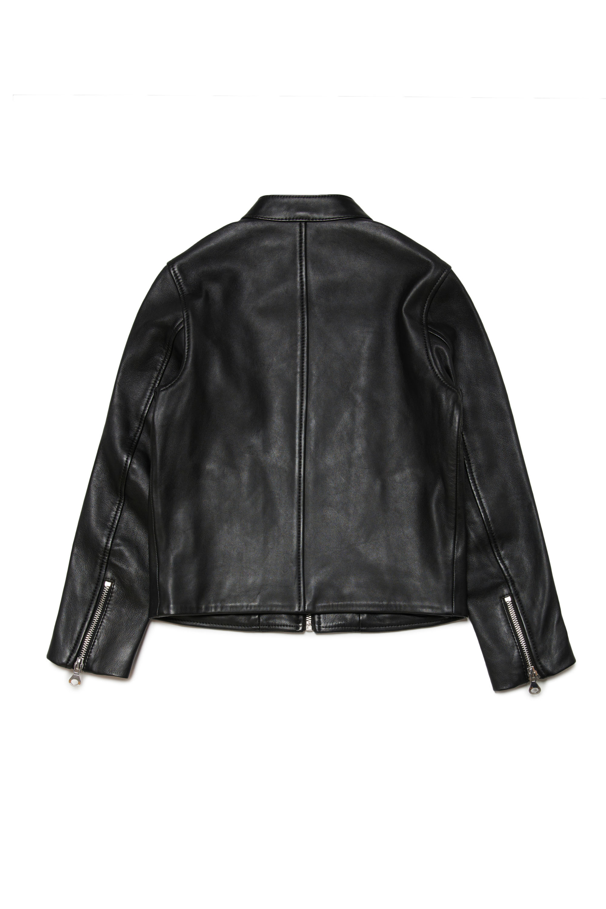 Diesel - JBLAC, Man Leather biker jacket with embossed logo in Black - Image 2