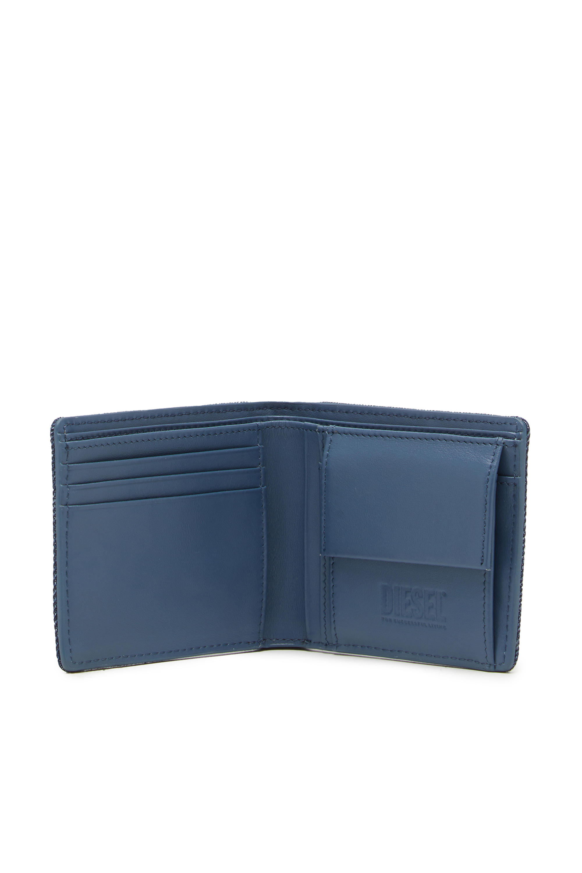 Diesel - BI-FOLD COIN S, Man Bi-fold wallet in logo-embossed denim in Blue - Image 3