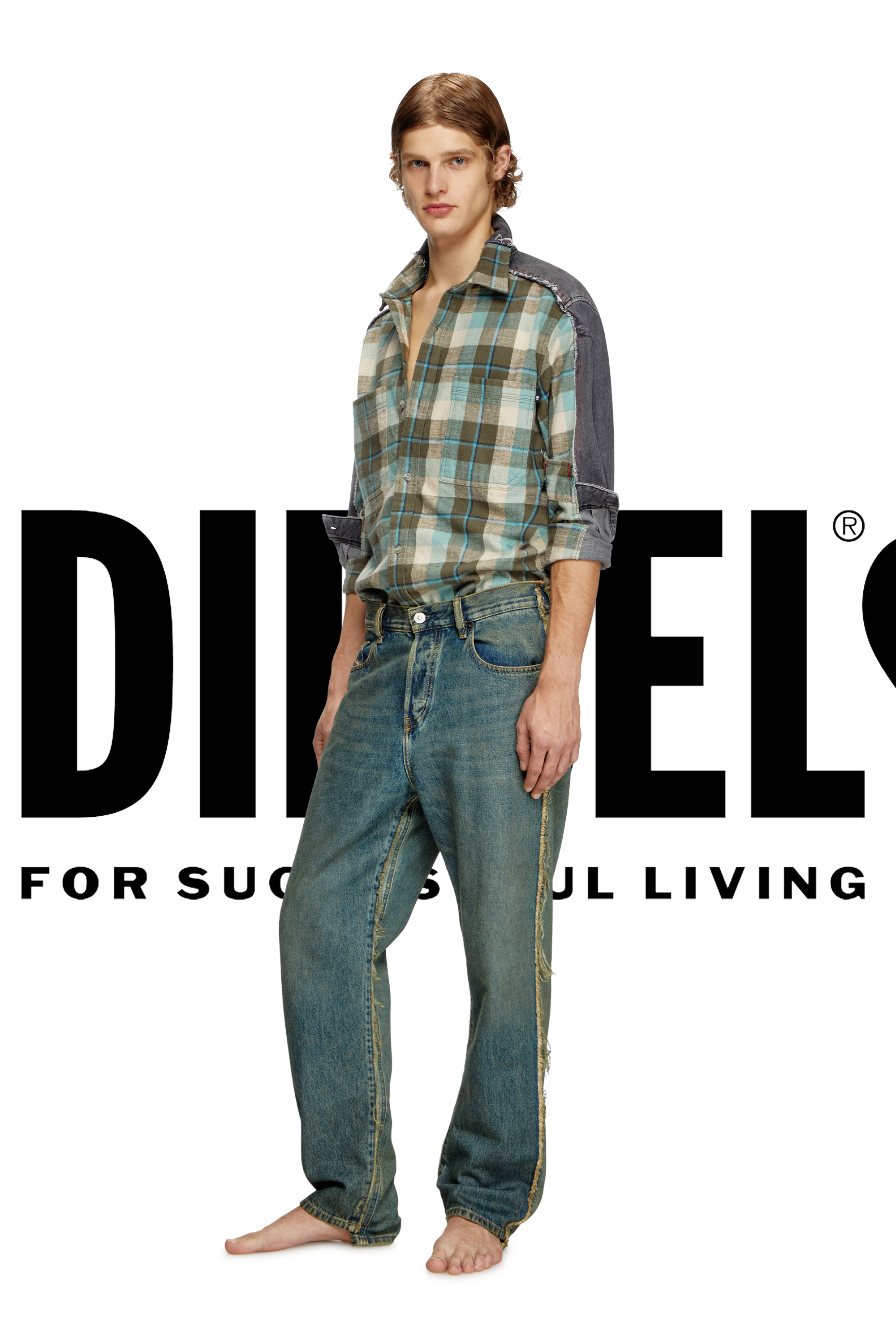 Diesel - Shirt Dieseloves 2B, Unisex's Check and denim shirt in Green/Black - 2