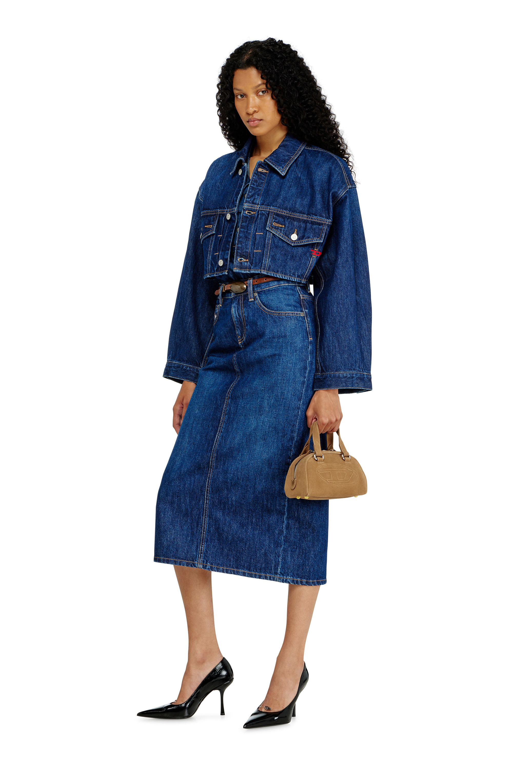 Diesel - DE-MALLEY, Woman's Cropped oversized denim trucker jacket in Medium blue - 2