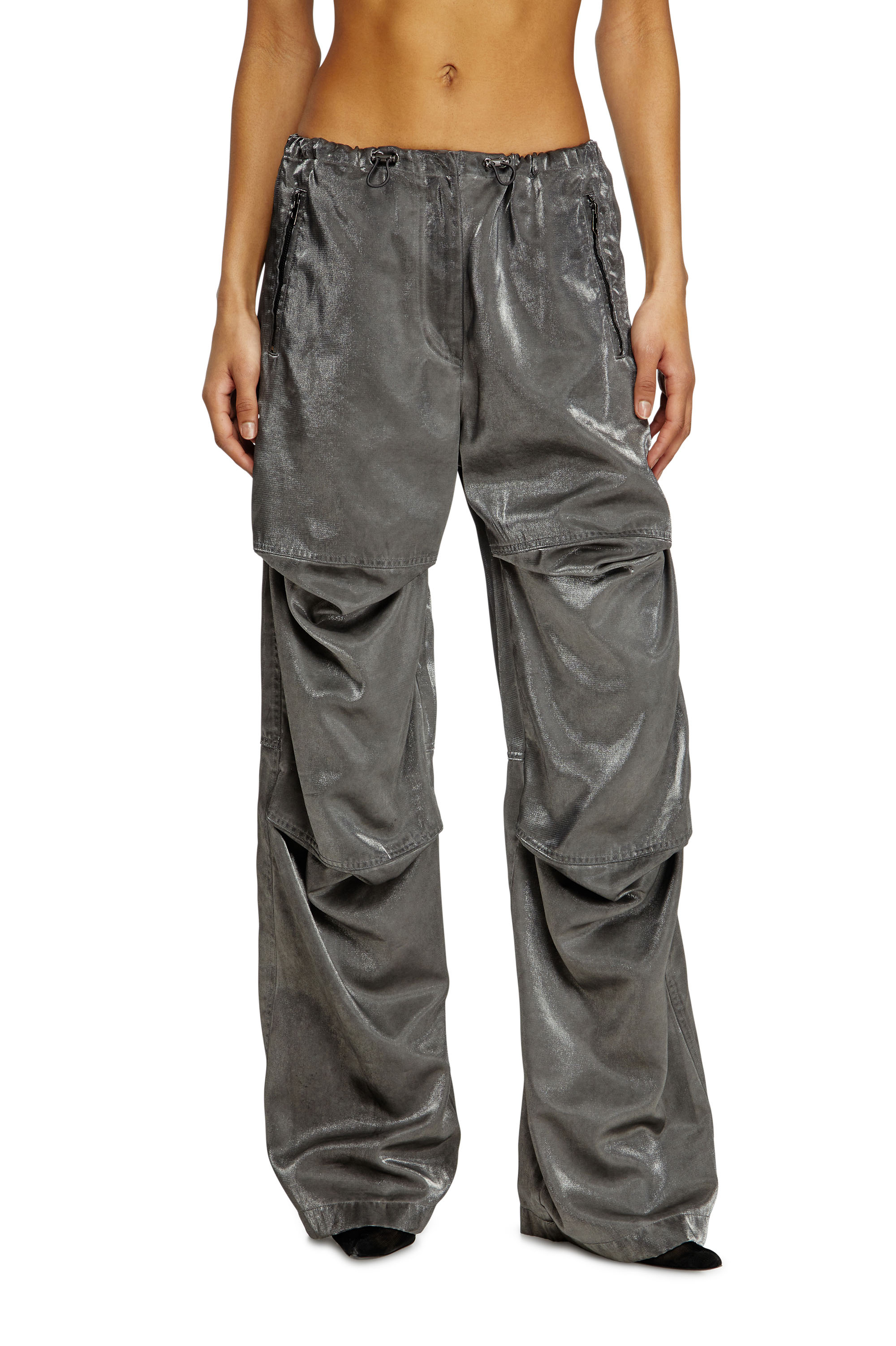 Diesel - P-RODIGE, Woman's Satin cargo pants in Grey - 1