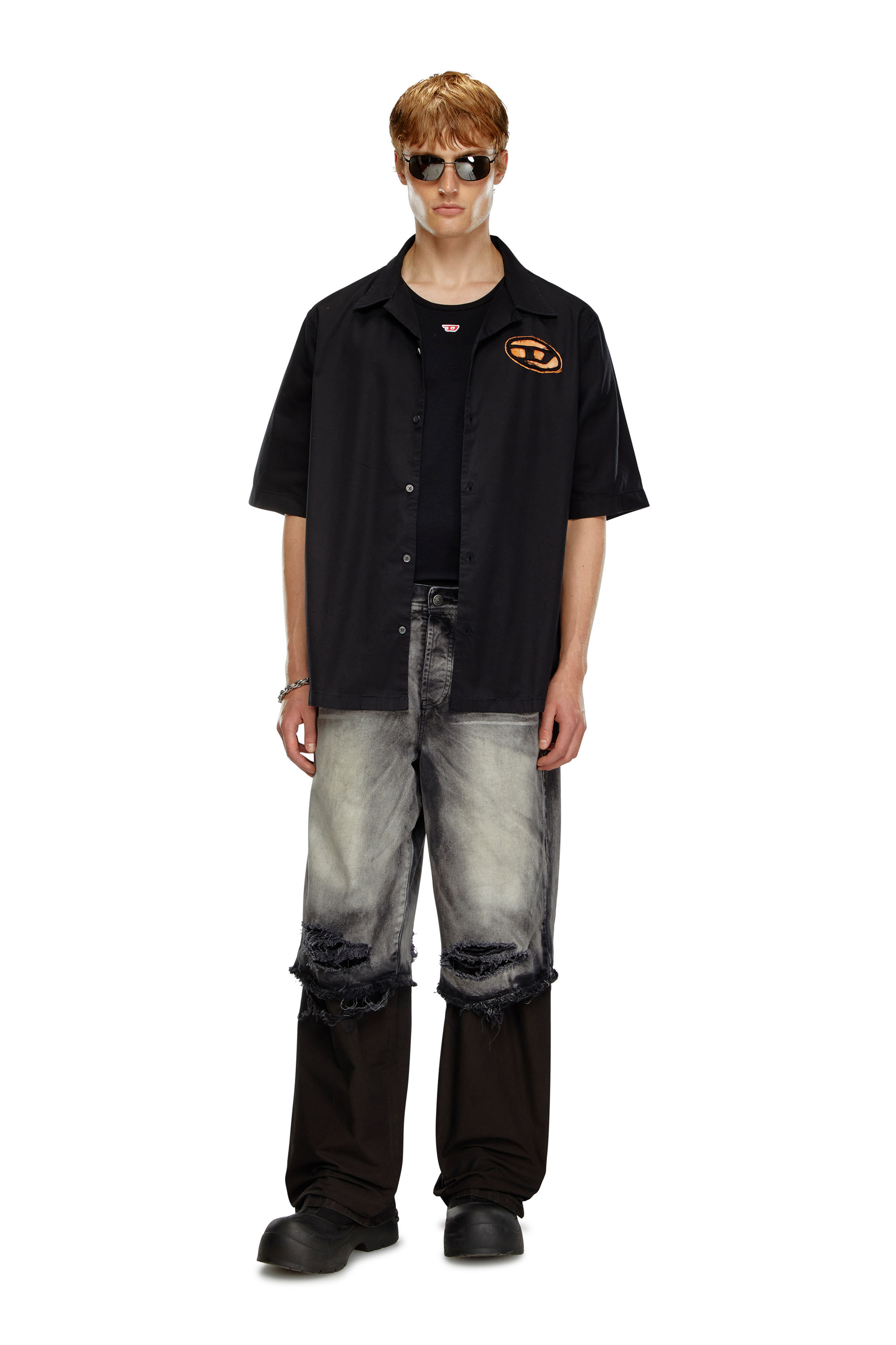 Diesel - S-STAN-BLEACH, Man Bowling shirt with bleached effect in Black - Image 2