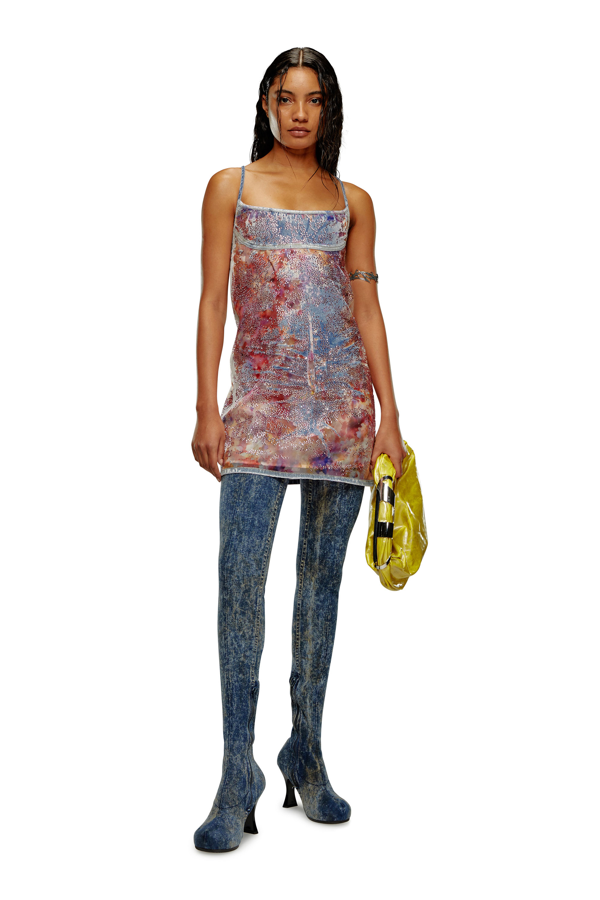 Diesel - DE-HELD-SHORT-FSE, Woman Strappy midi dress in sequin denim in Multicolor - Image 2