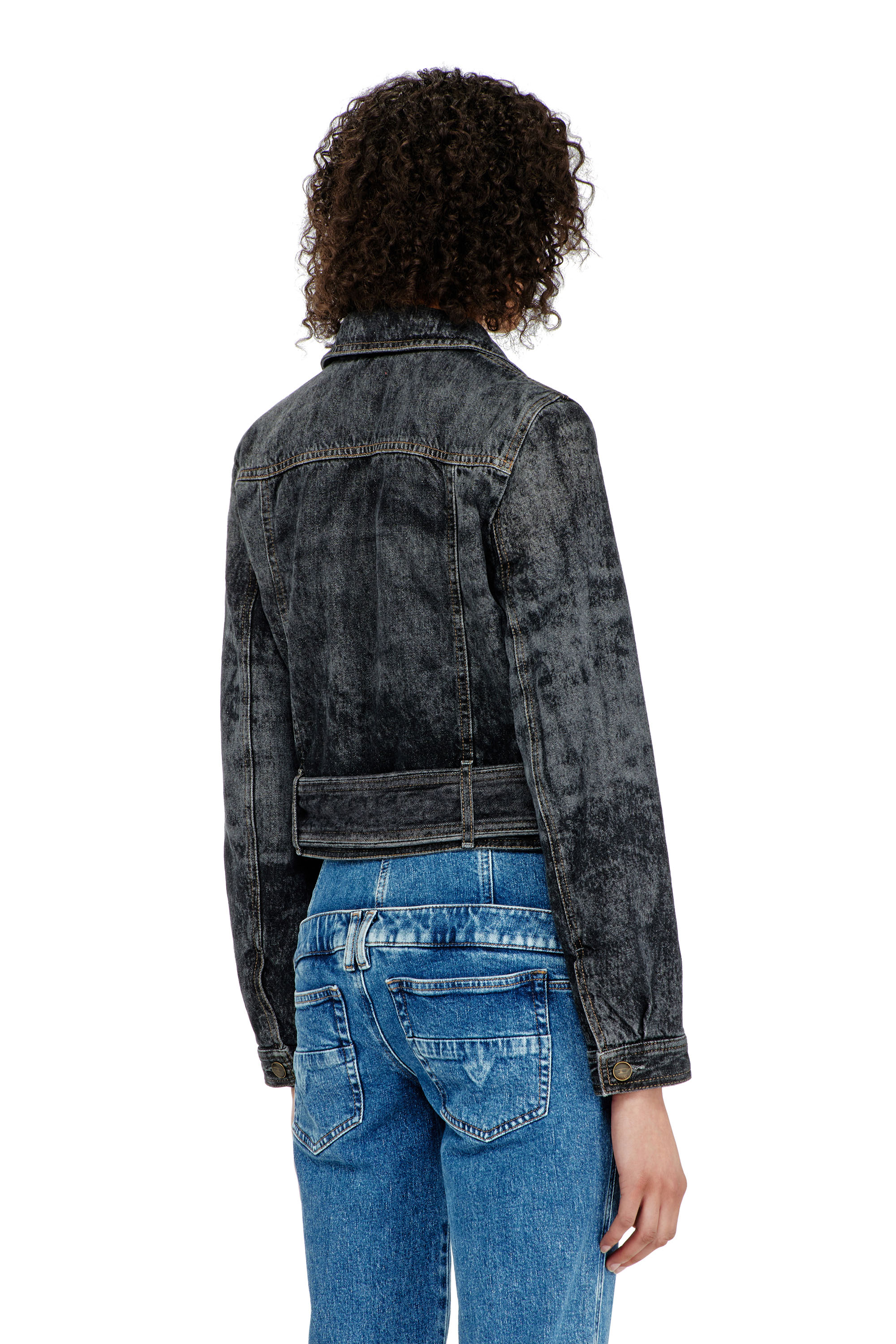Diesel - DE-LEGEND-S, Woman's Cropped denim jacket with belt in Black - 4