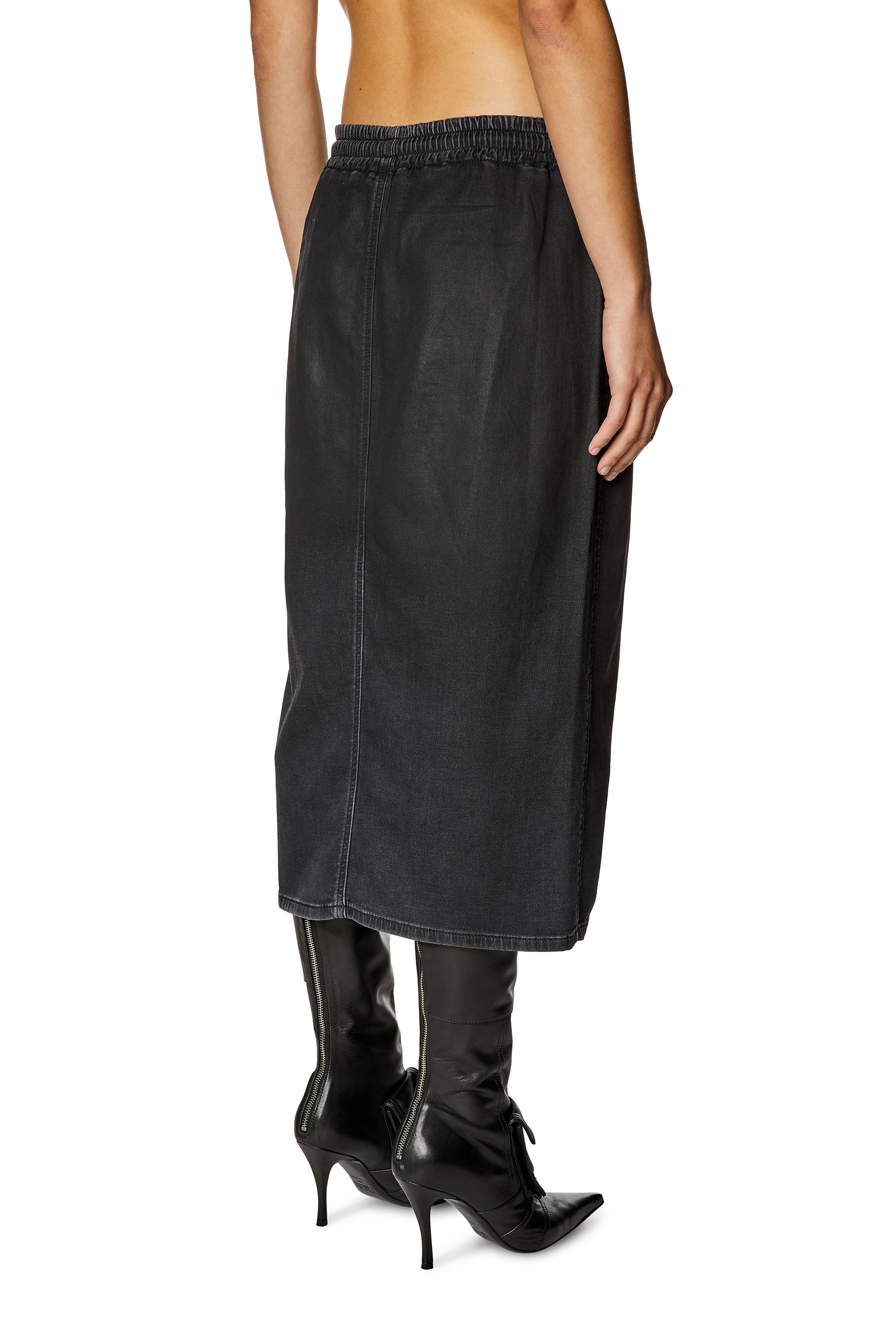 Diesel - DE-OREN JOGG, Woman Skirt in coated denim in Black - Image 3