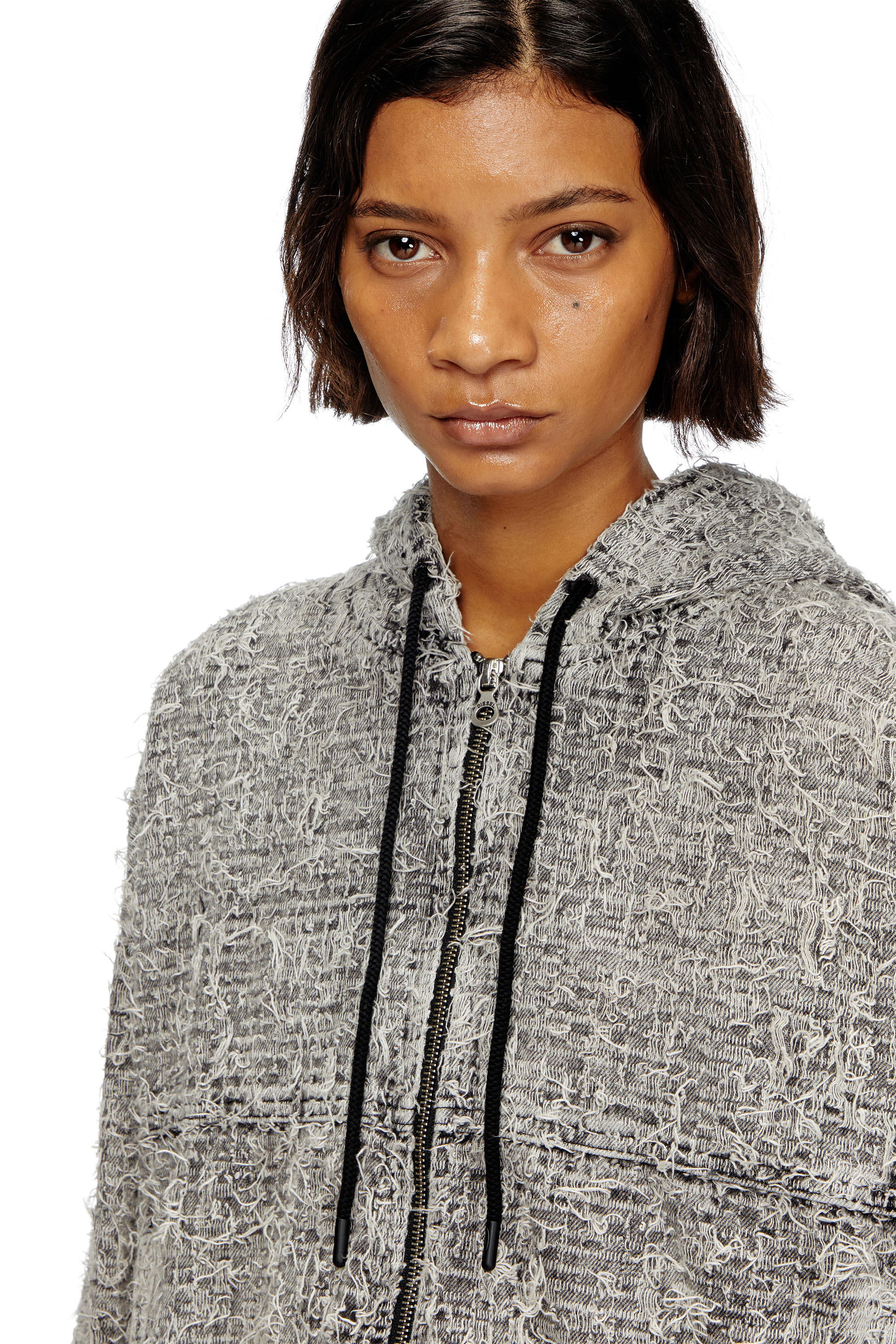 Diesel - DE-FLOW-S1, Woman's Hooded jacket in boucl&eacute; denim in Grey - 5