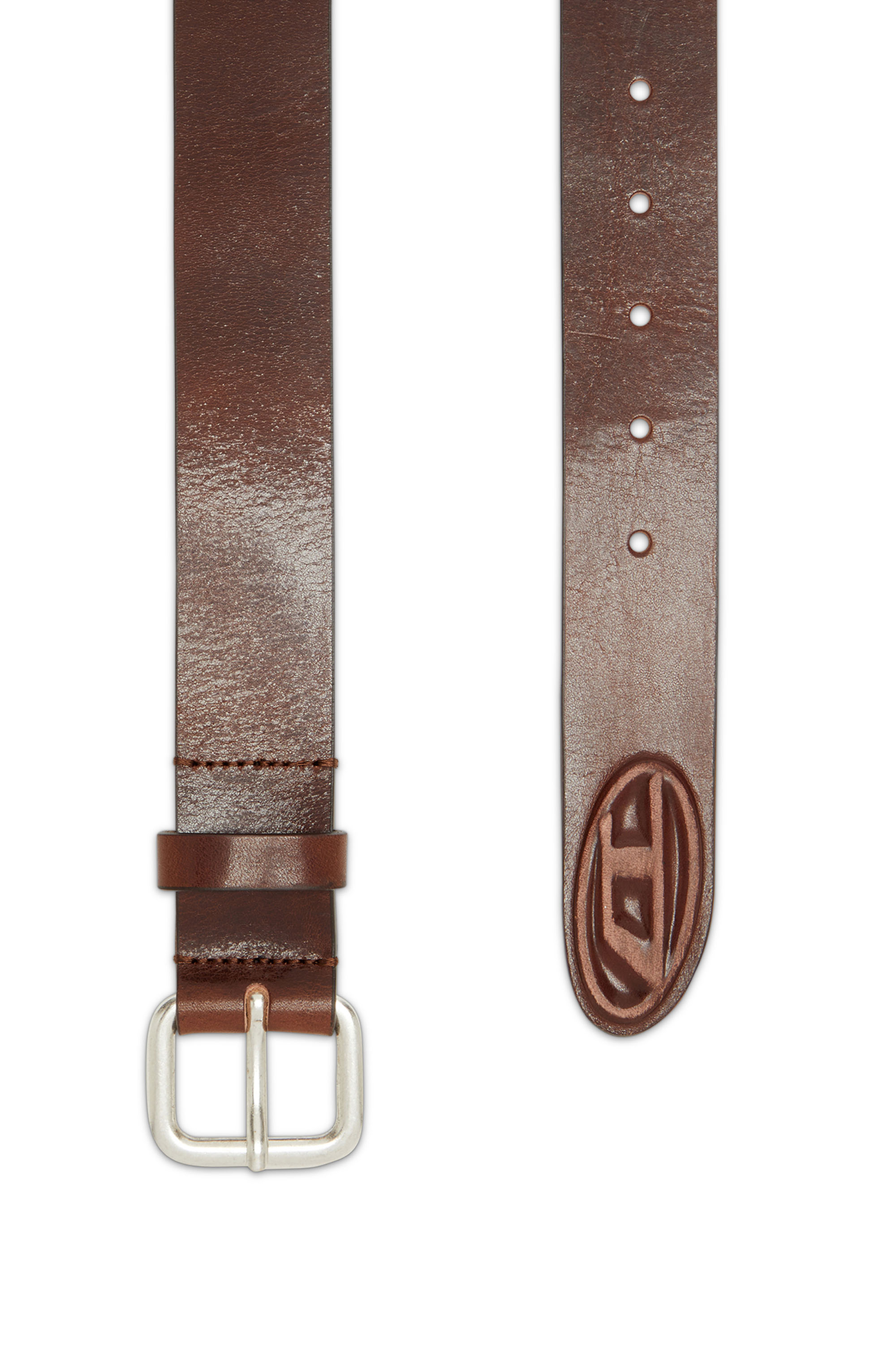 Diesel - B-1DR SCRATCH END, Man Leather belt with metal logo insert in Brown - Image 2