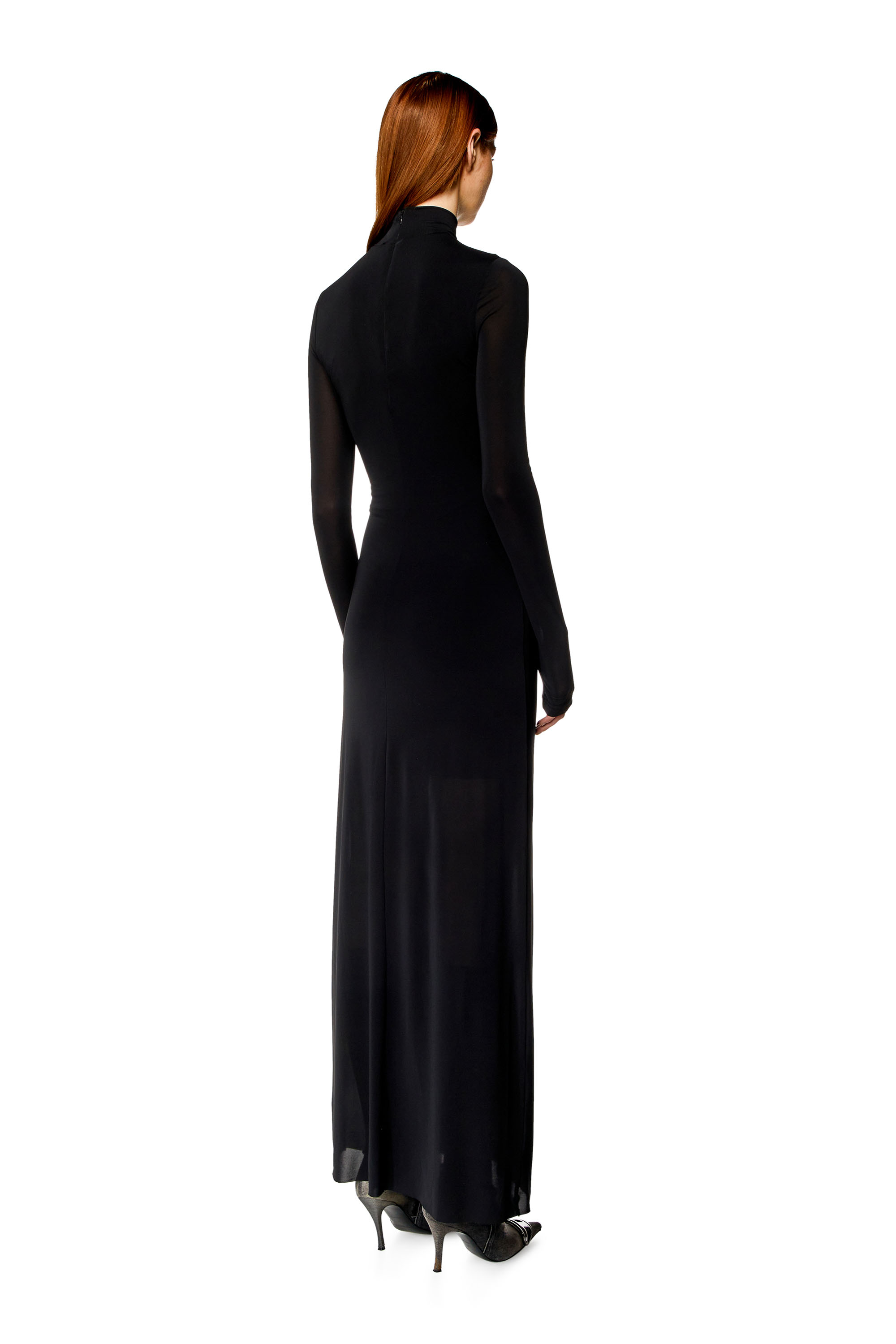 Diesel - D-BLOS, Woman Long turtleneck dress with draped panel in Black - Image 2