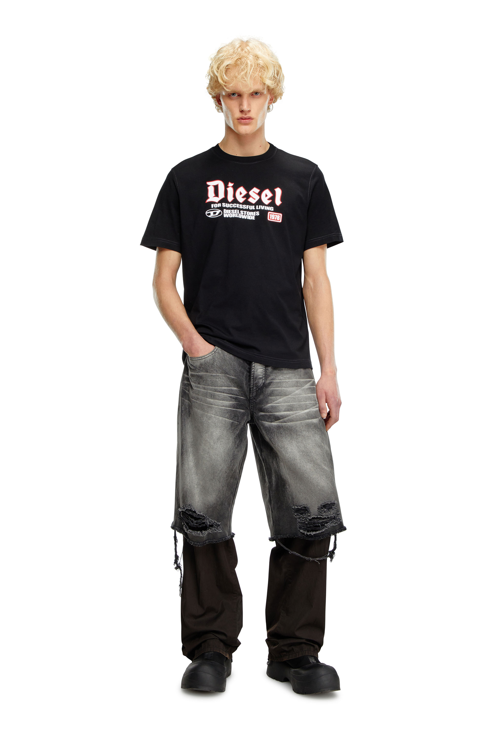 Diesel - T-ADJUST-K1, Man T-shirt with flocked Diesel print in Black - Image 2