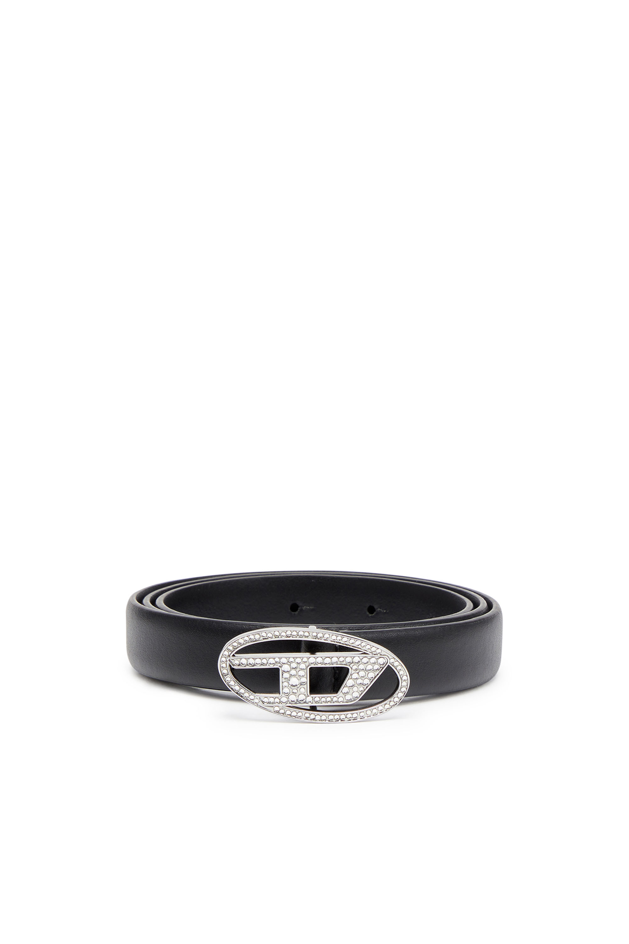 Diesel - B-1DR STRASS 20, Woman Slim leather belt with crystal buckle in Black - Image 1