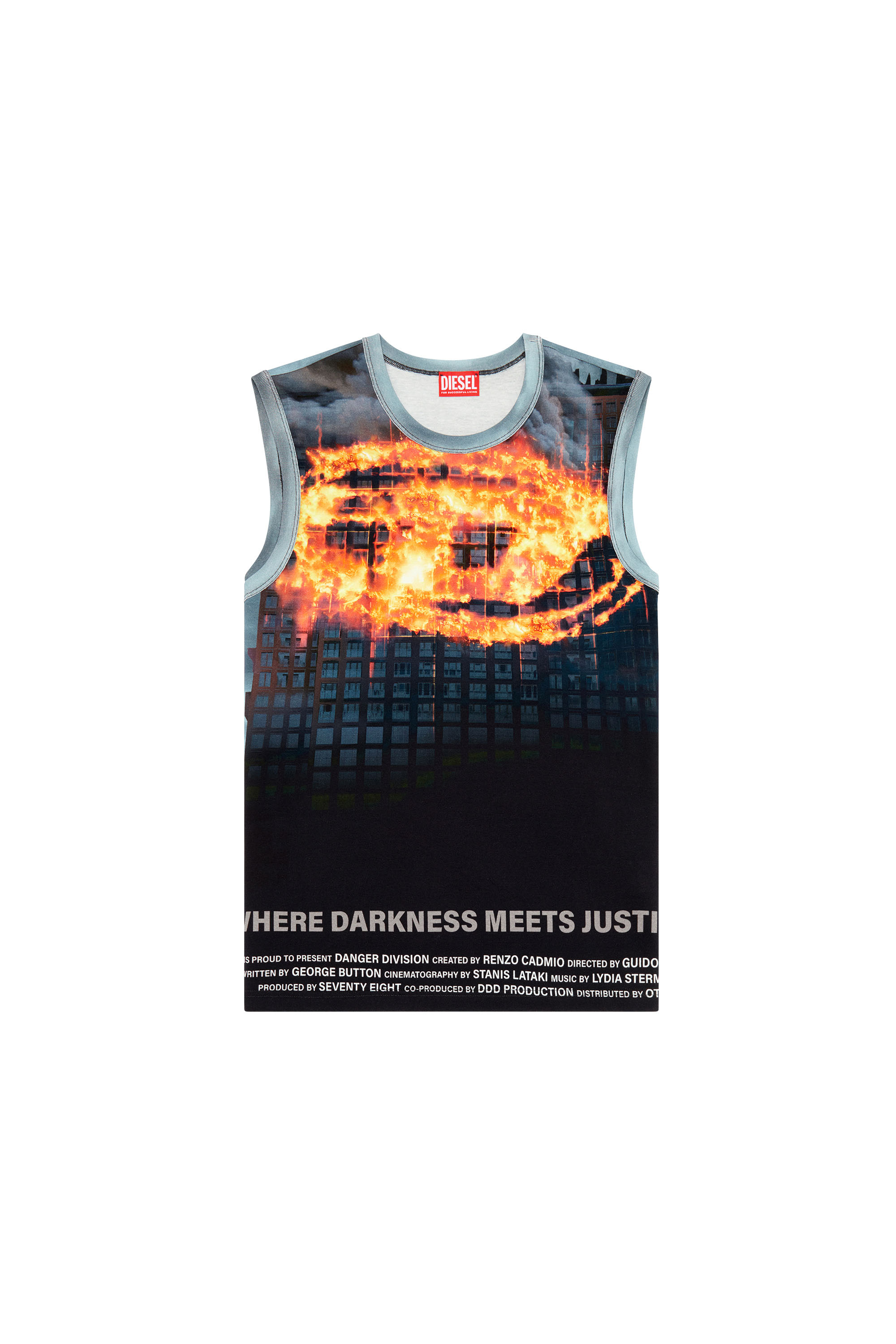 Diesel - T-BISCOUP, Man Tank top with burning Oval D poster in Blue - Image 3