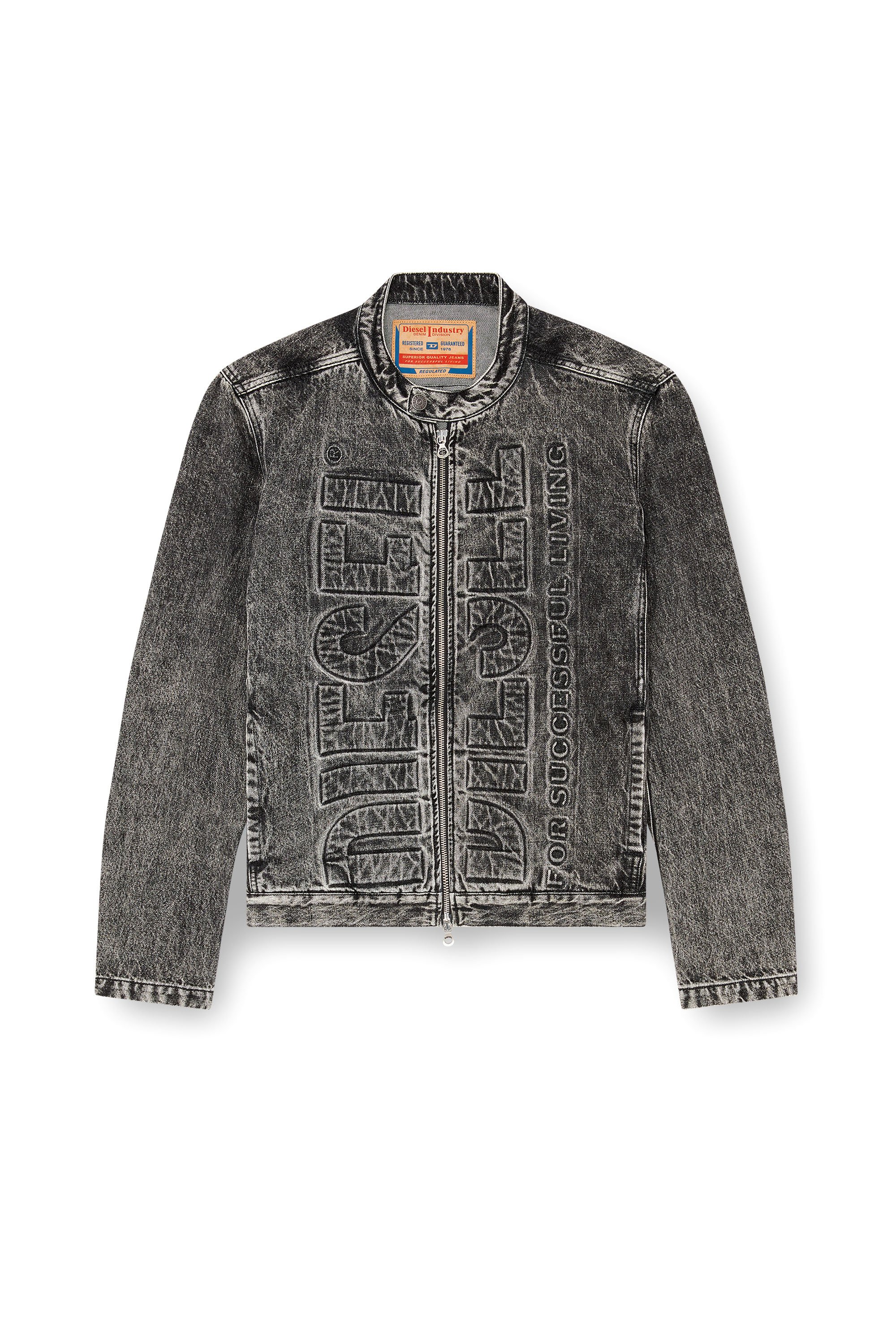 Diesel - D-GLORY-S1, Man's Denim moto jacket with embossed logo in Black - 3