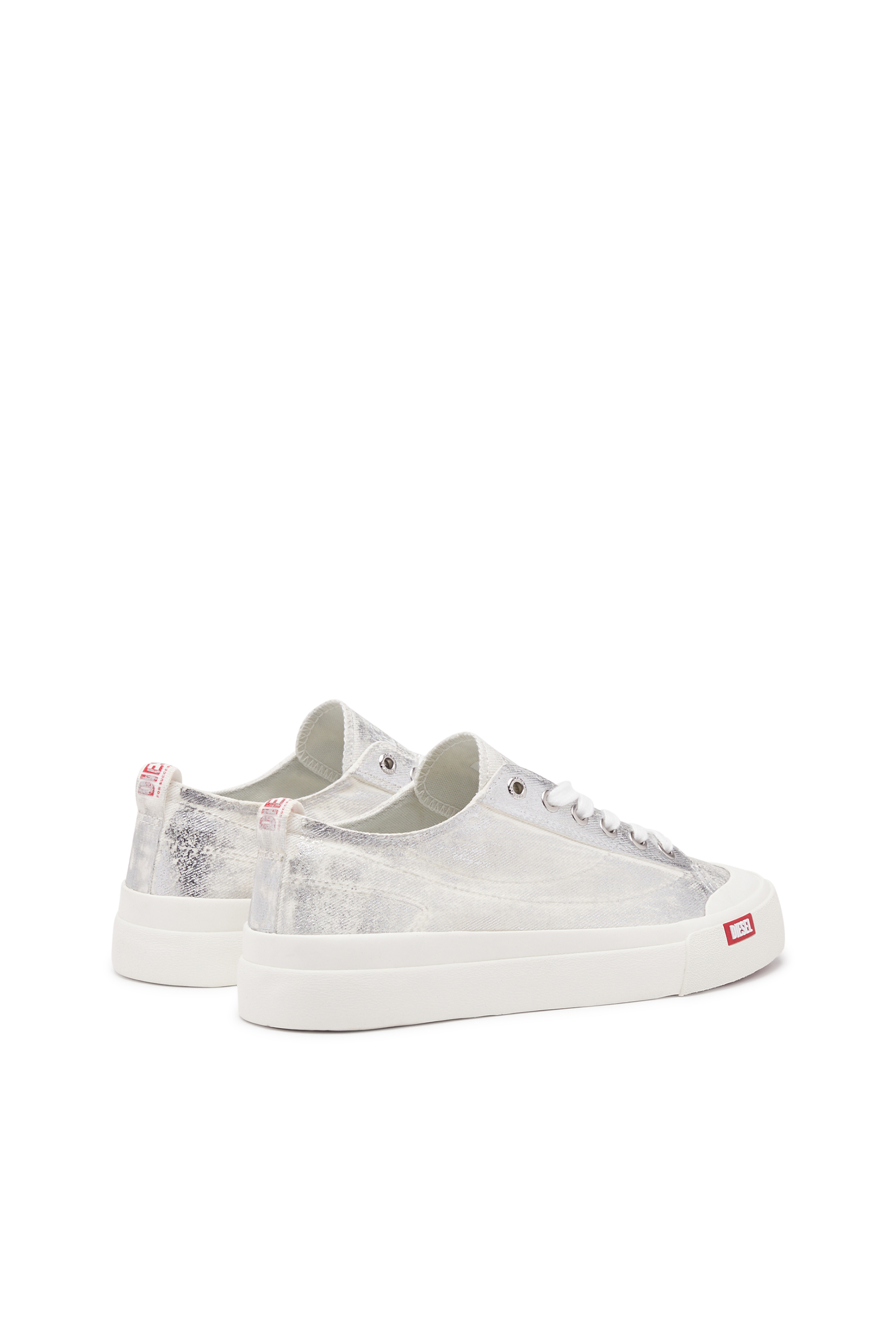 Diesel - S-ATHOS LOW W, Woman S-Athos Low-Distressed sneakers in metallic canvas in Silver - Image 3