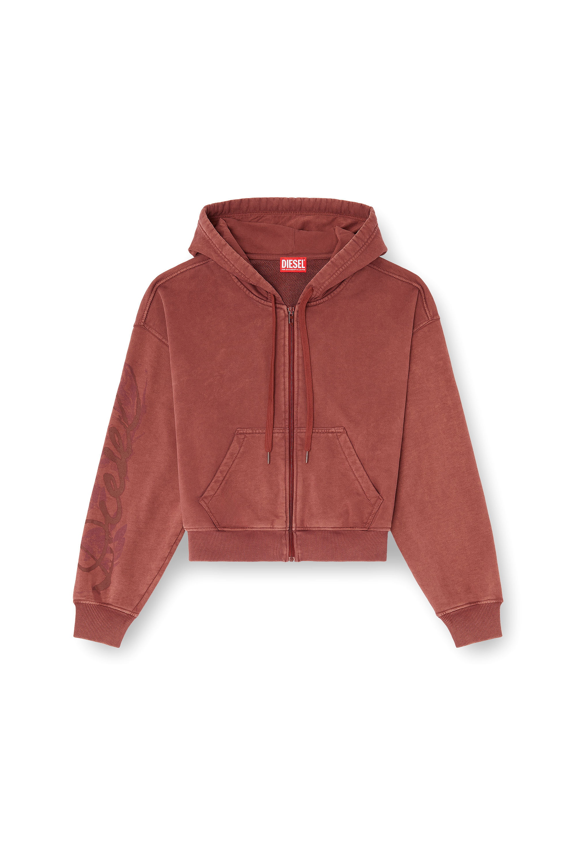 Diesel - F-ELYCY, Woman's Zip-up hoodie with puff-print floral logo in Brick - 3