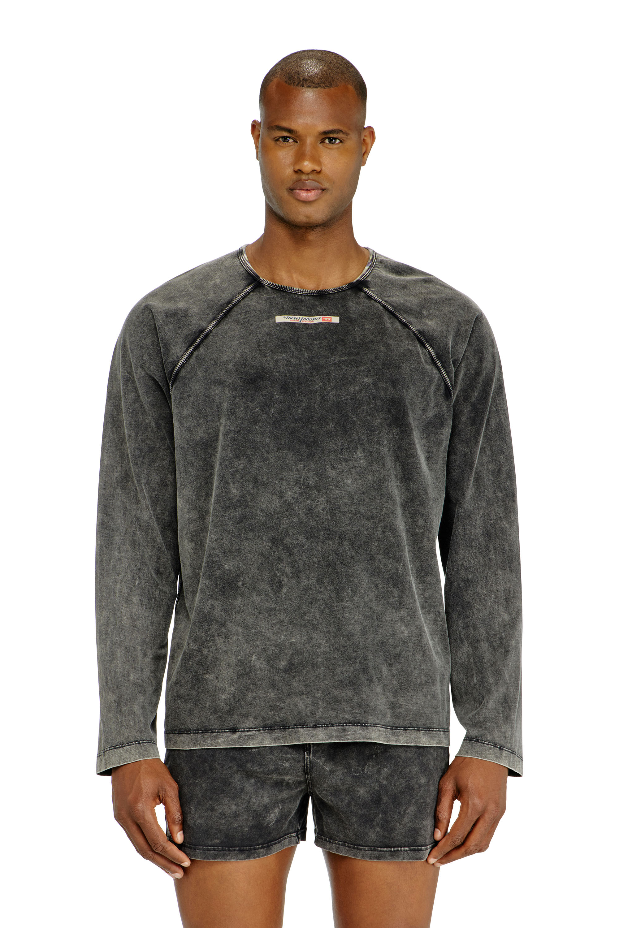 Diesel - BRYAN-DNM, Man's Cotton pijama top with logo patch in Dark grey - 2