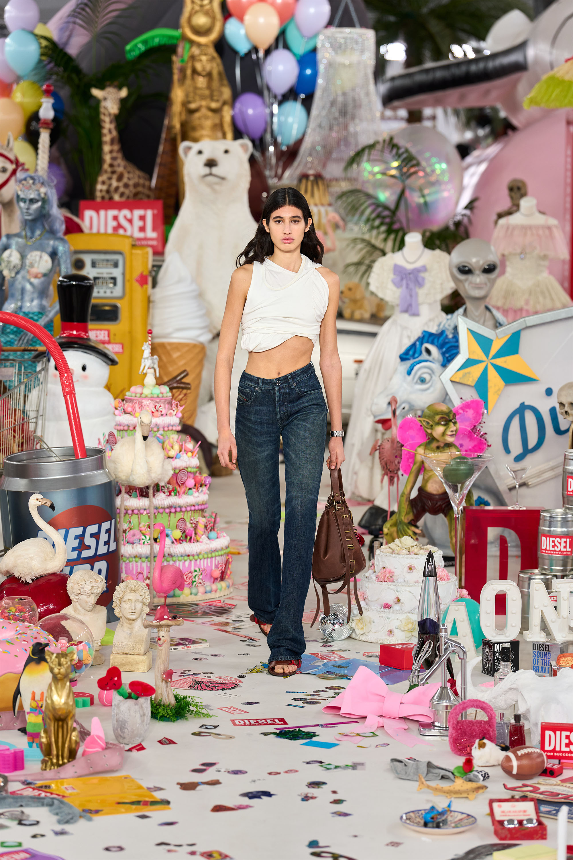 Diesel - T-WISHER-RIB-PL, Woman's Rucked-up tank top in double-layer jersey in White - 3