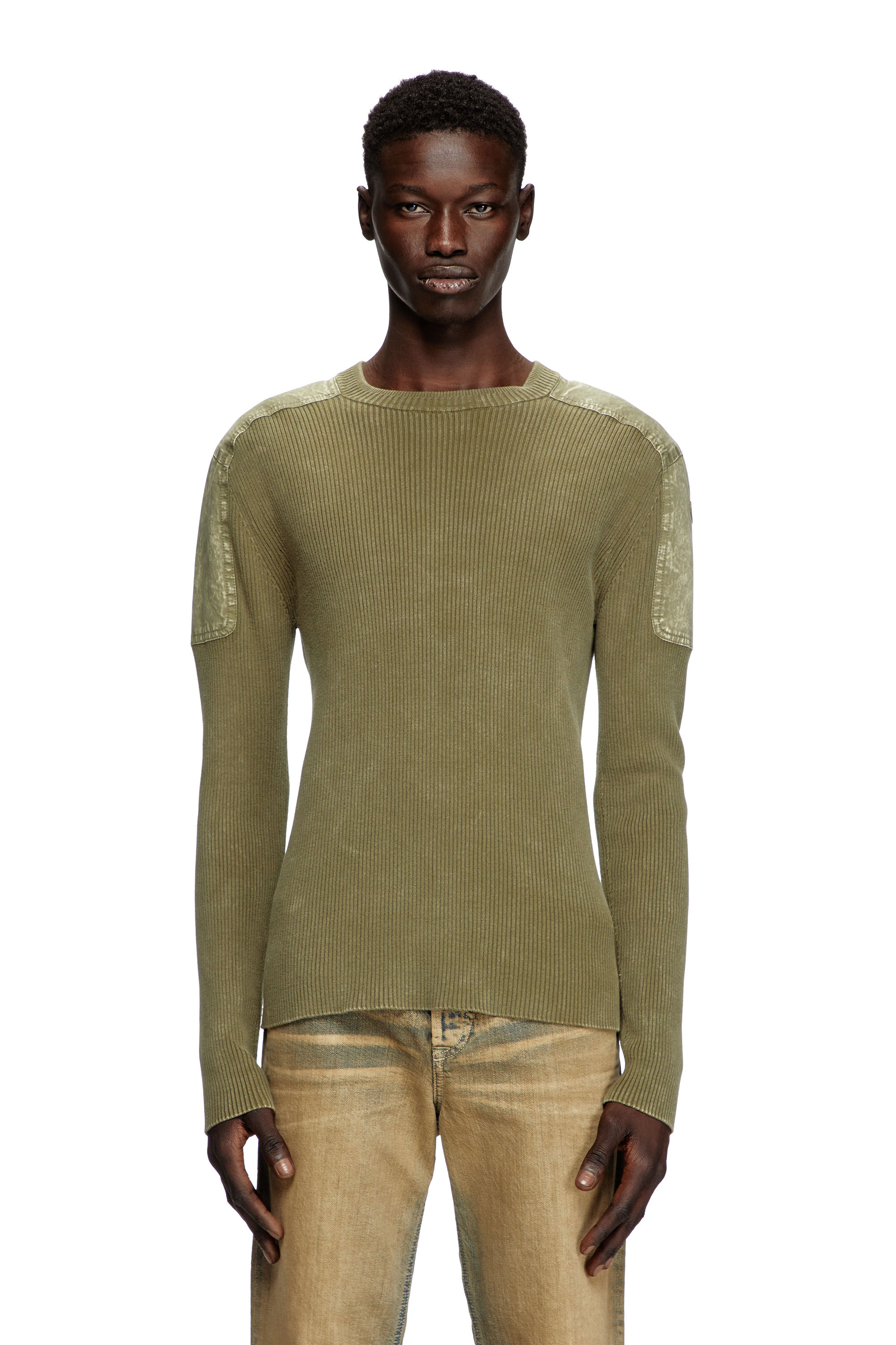 Diesel - K-MARTIN, Man's Jumper with contrast shoulder panels in Military Green - 3