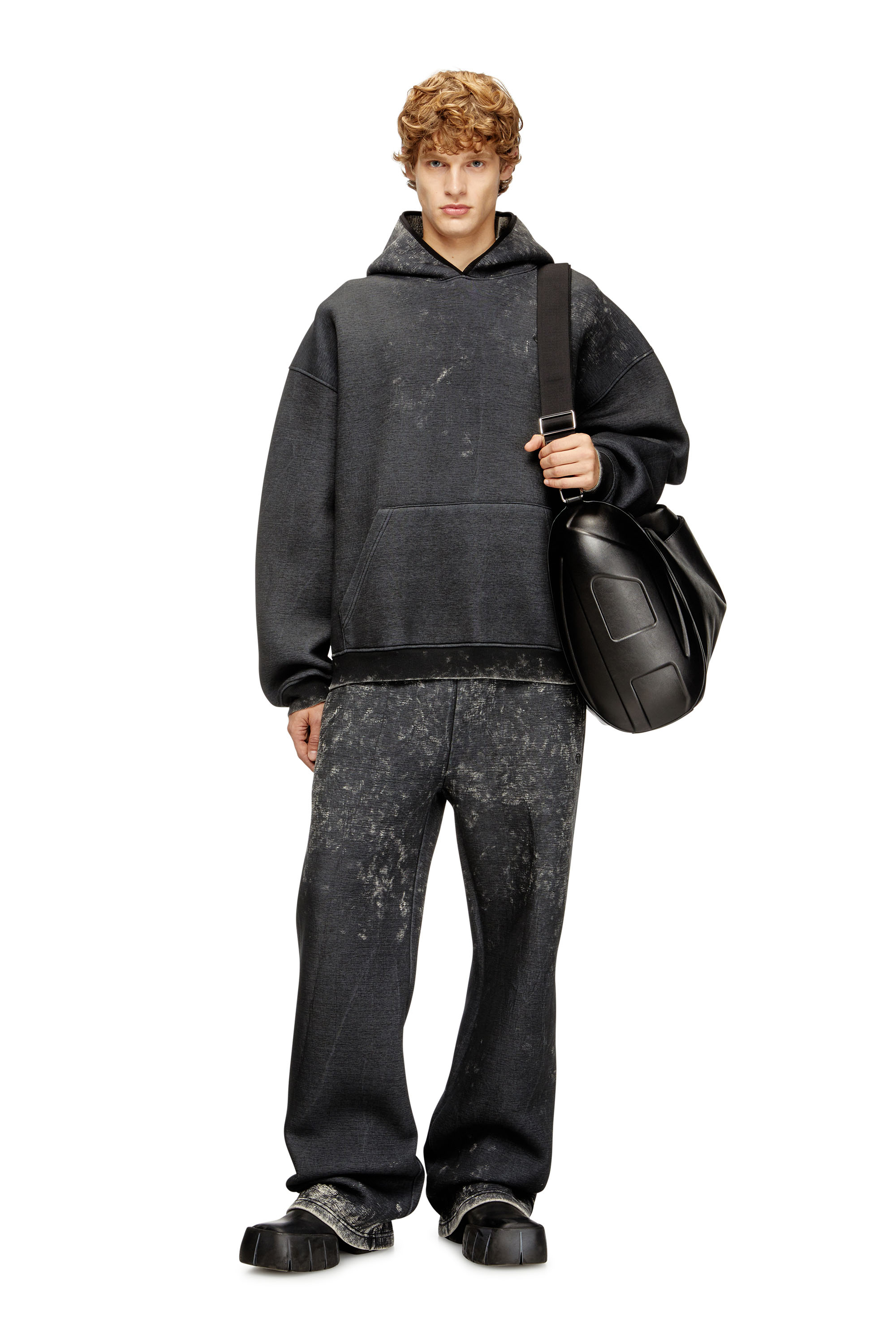 Diesel - S-BOXT-CHAN-HOOD, Man's Relaxed scuba hoodie with marble wash in Dark grey - 2