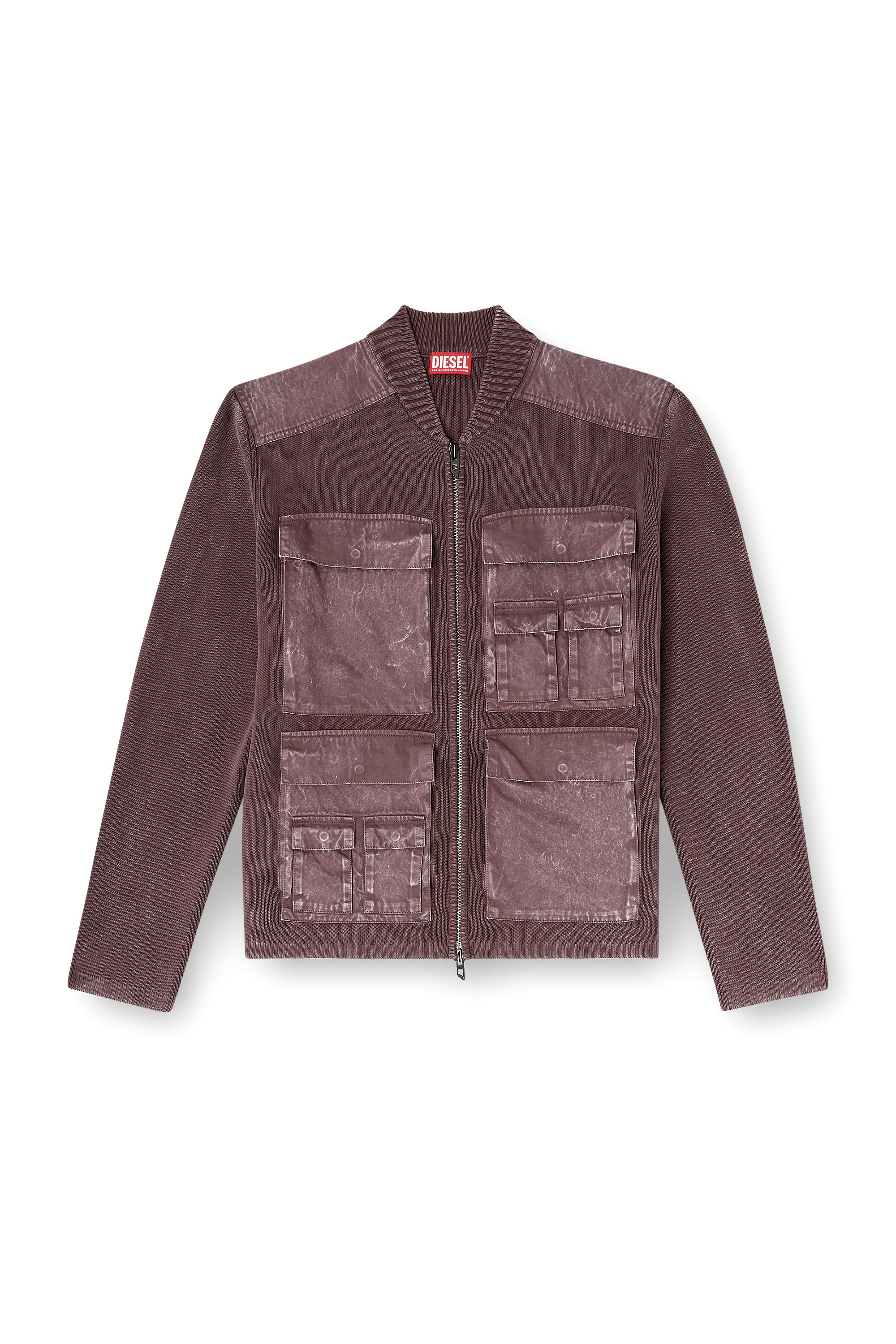 Diesel - K-GEROME, Man's Zip-up cardigan with cargo pockets in Brown - 3
