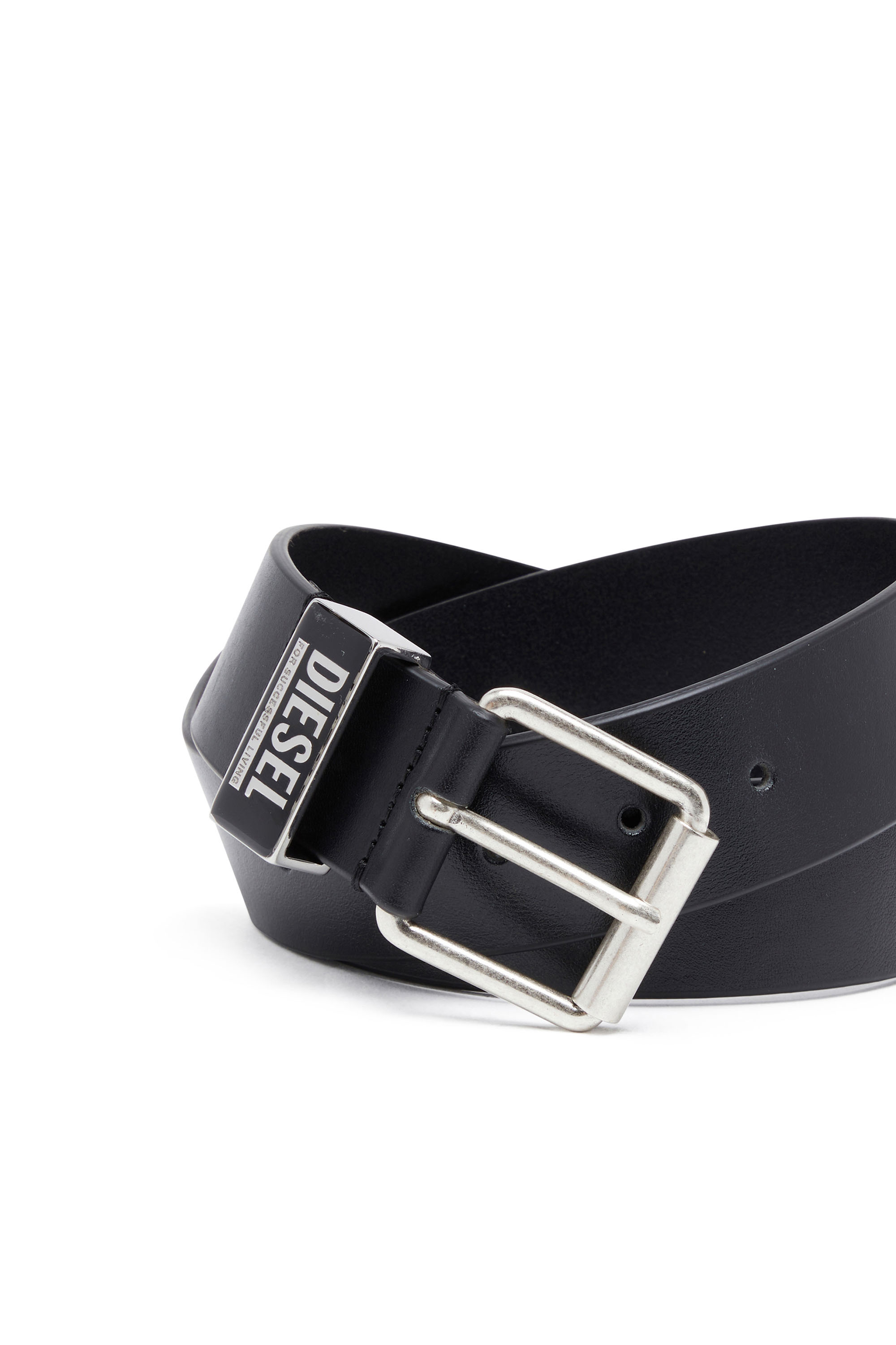 Diesel - B-GLOSSY LOOP 40, Man Leather belt with enamelled logo loop in Black - Image 3