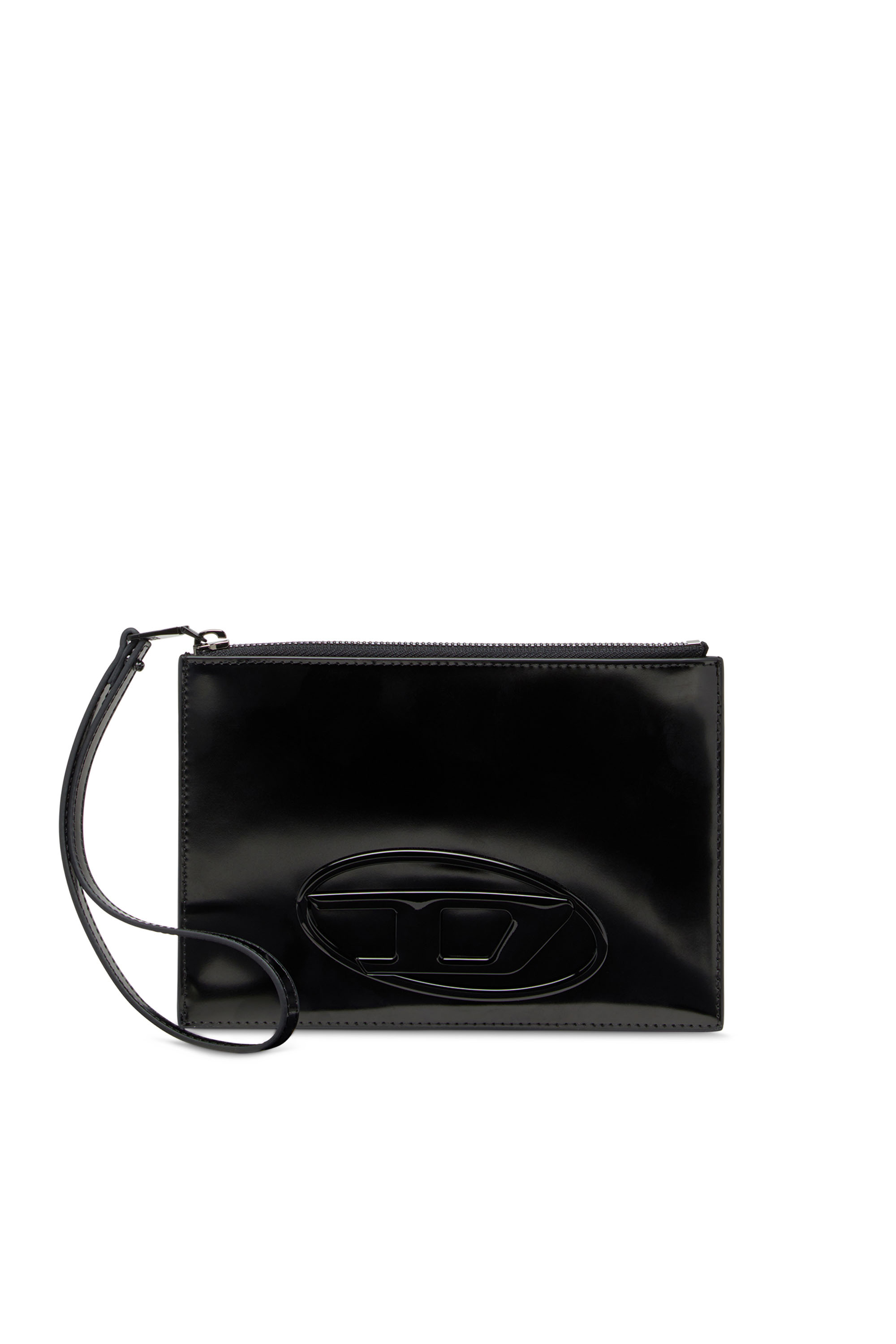 Diesel - 1DR POUCH III, Woman's Zipped pouch in mirror leather in Black - 1