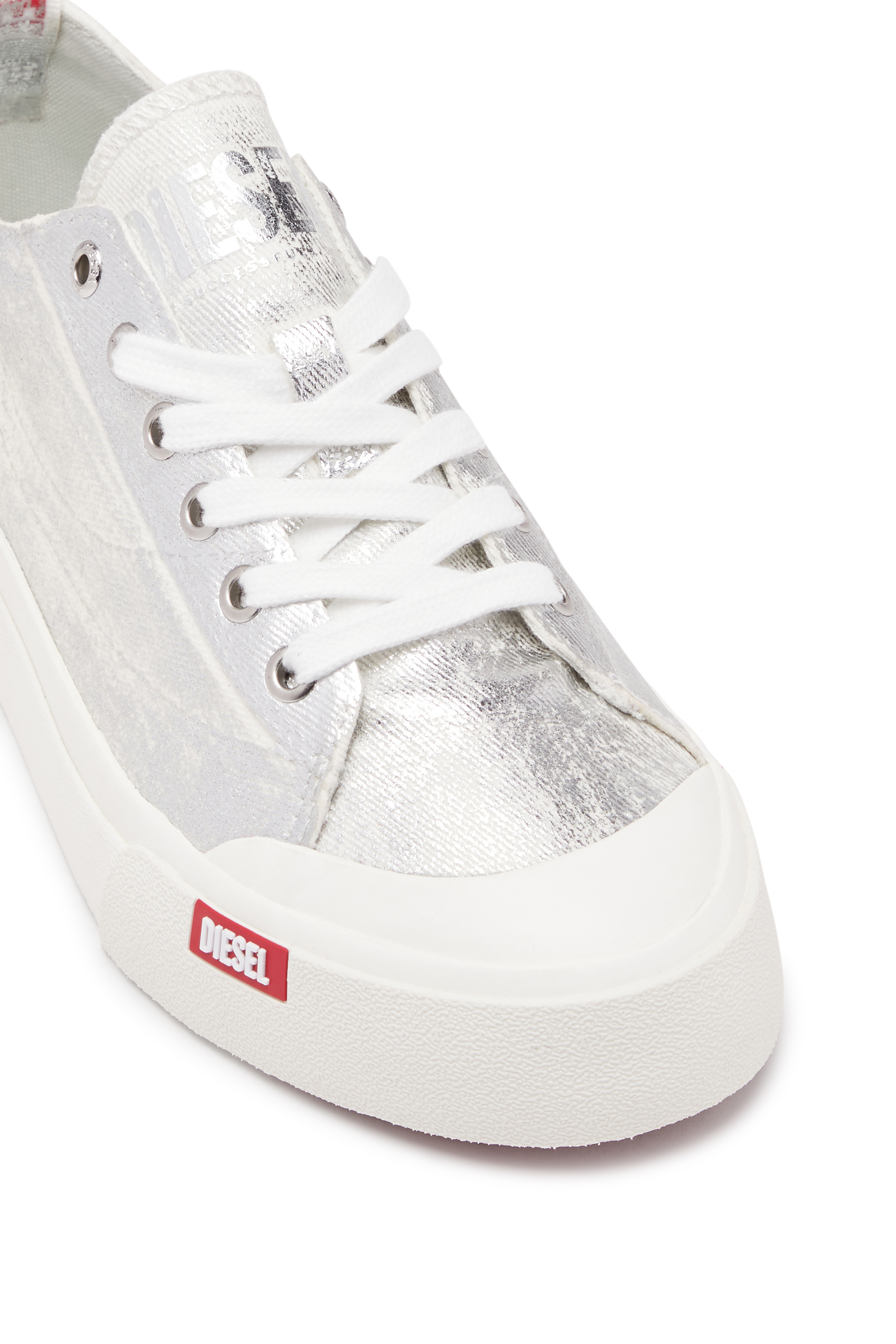Diesel - S-ATHOS LOW W, Woman S-Athos Low-Distressed sneakers in metallic canvas in Silver - Image 6