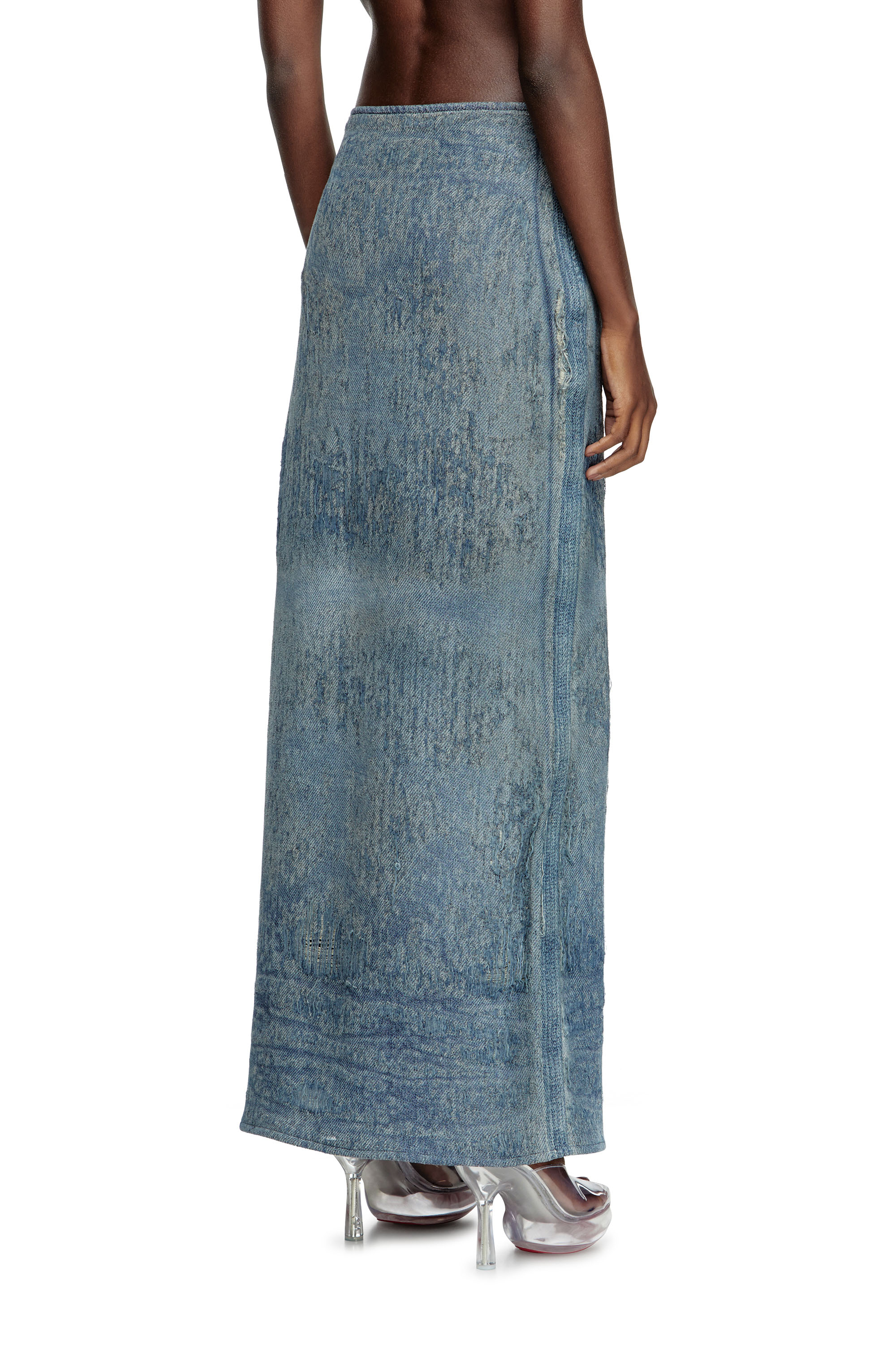 Diesel - DE-MEGAN-FSG, Woman's Skirt in ultra-destroyed jacquard denim in Medium blue - 3