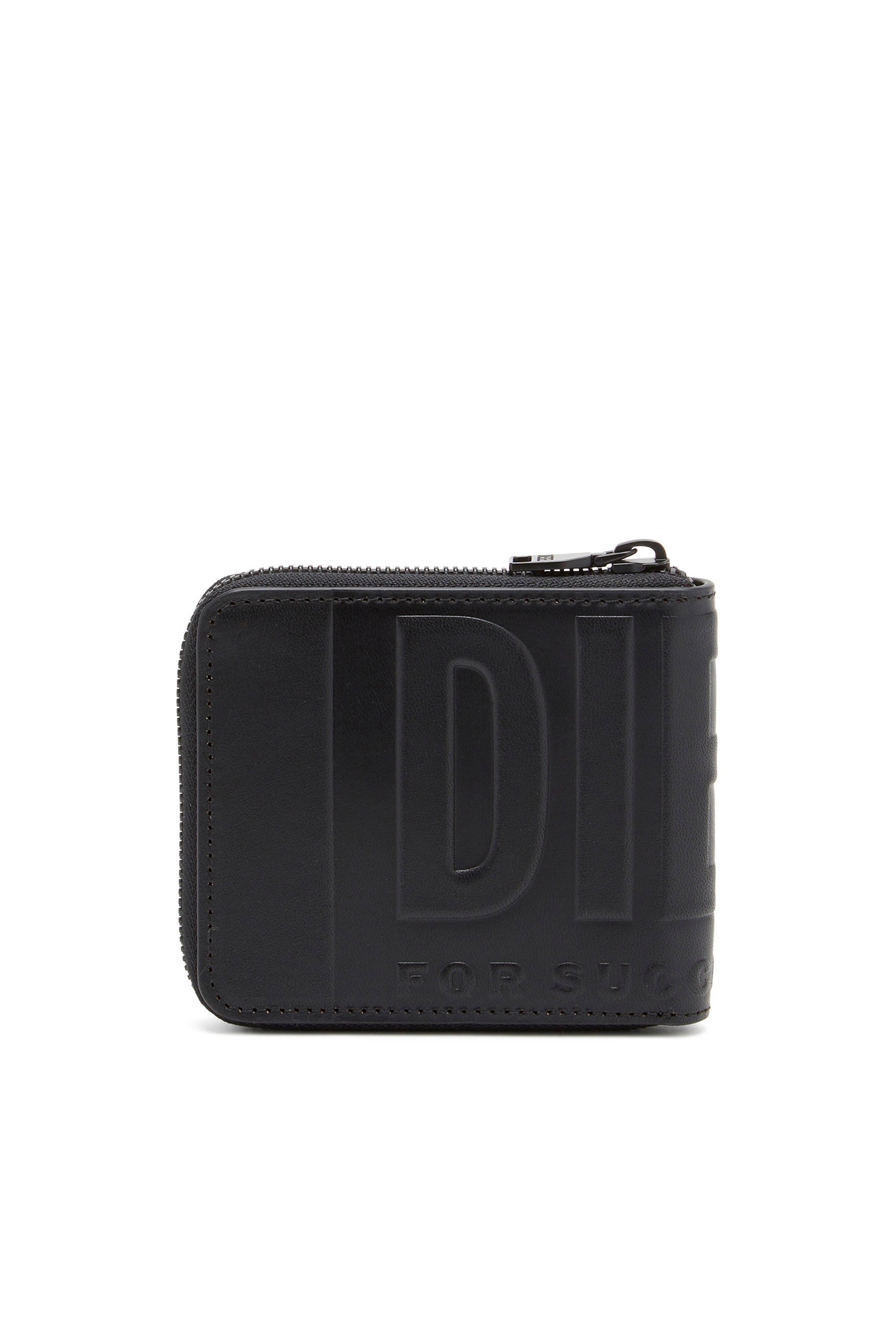 Diesel - DSL 3D BI-FOLD COIN ZIP XS, Man Leather zip wallet with embossed logo in Black - Image 2