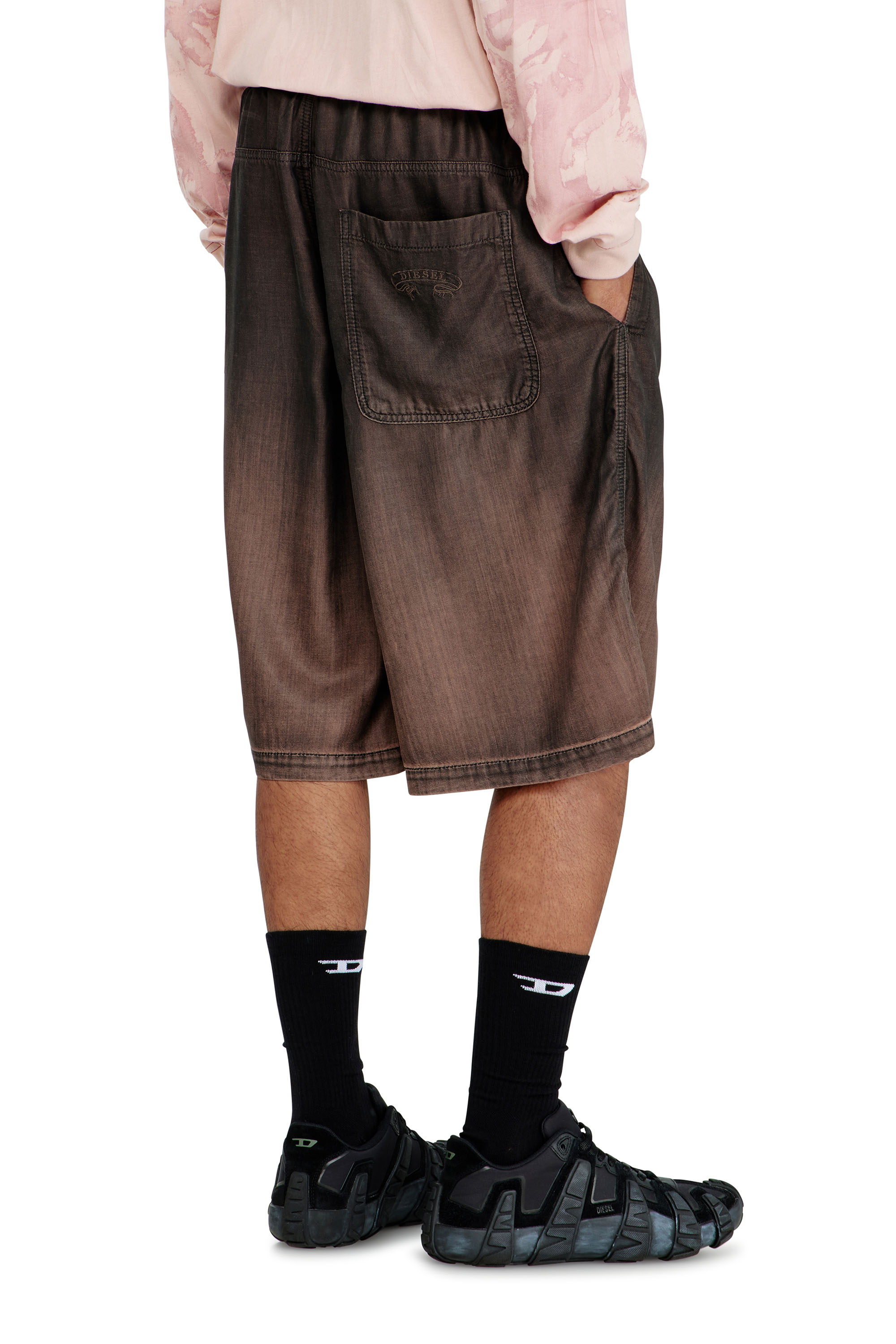 Diesel - D-RODER-SHORT-S, Unisex's Relaxed bermuda shorts in fluid coated denim in Brown - 4