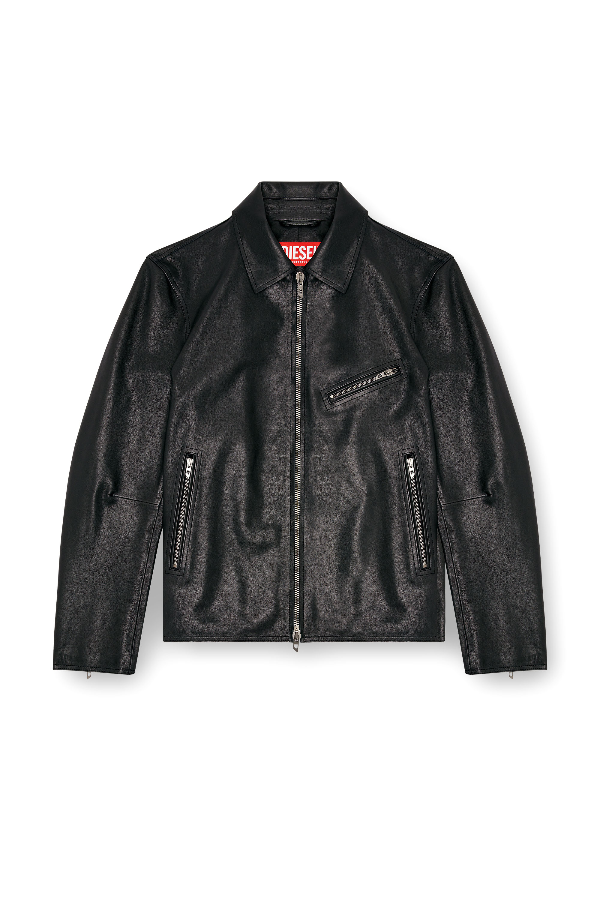 Diesel - L-KORN-A, Man's Leather jacket with embossed Oval D in Black - 2