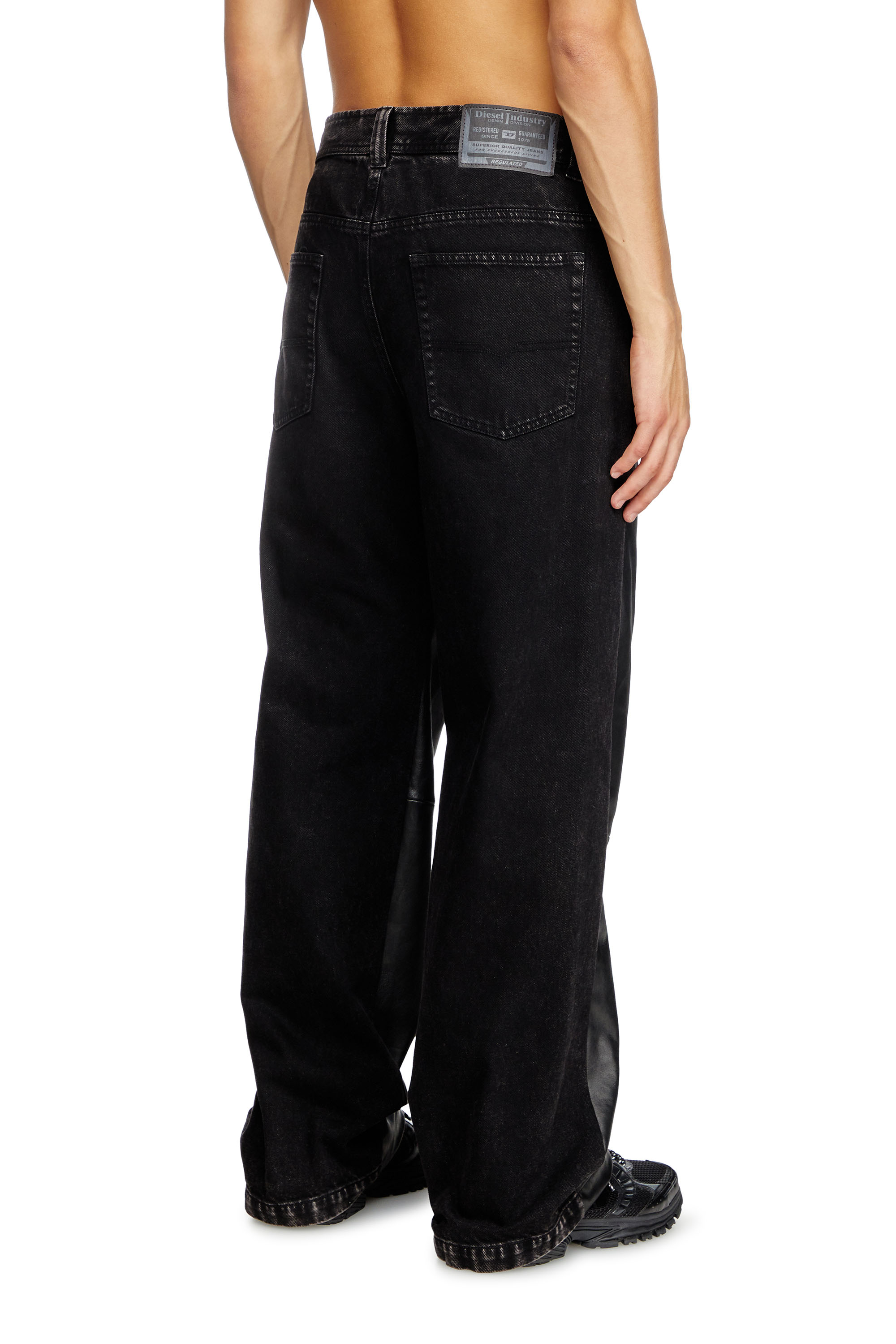 Diesel - P-OCHS, Man's Hybrid denim and leather pants in Black - 4