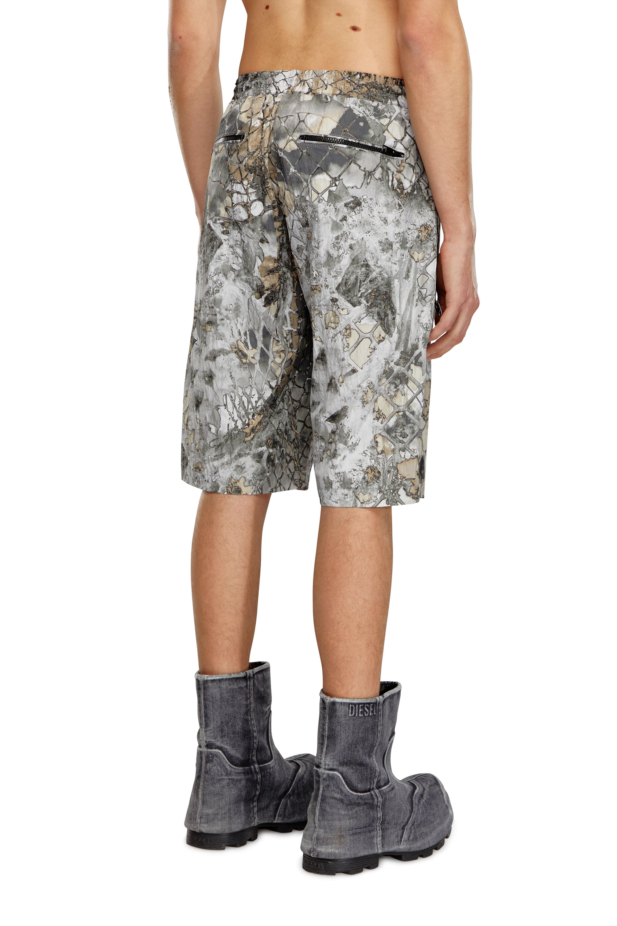 Diesel - P-MCKELL-SHORT-A, Man Nylon cargo shorts with abstract print in Grey - Image 4