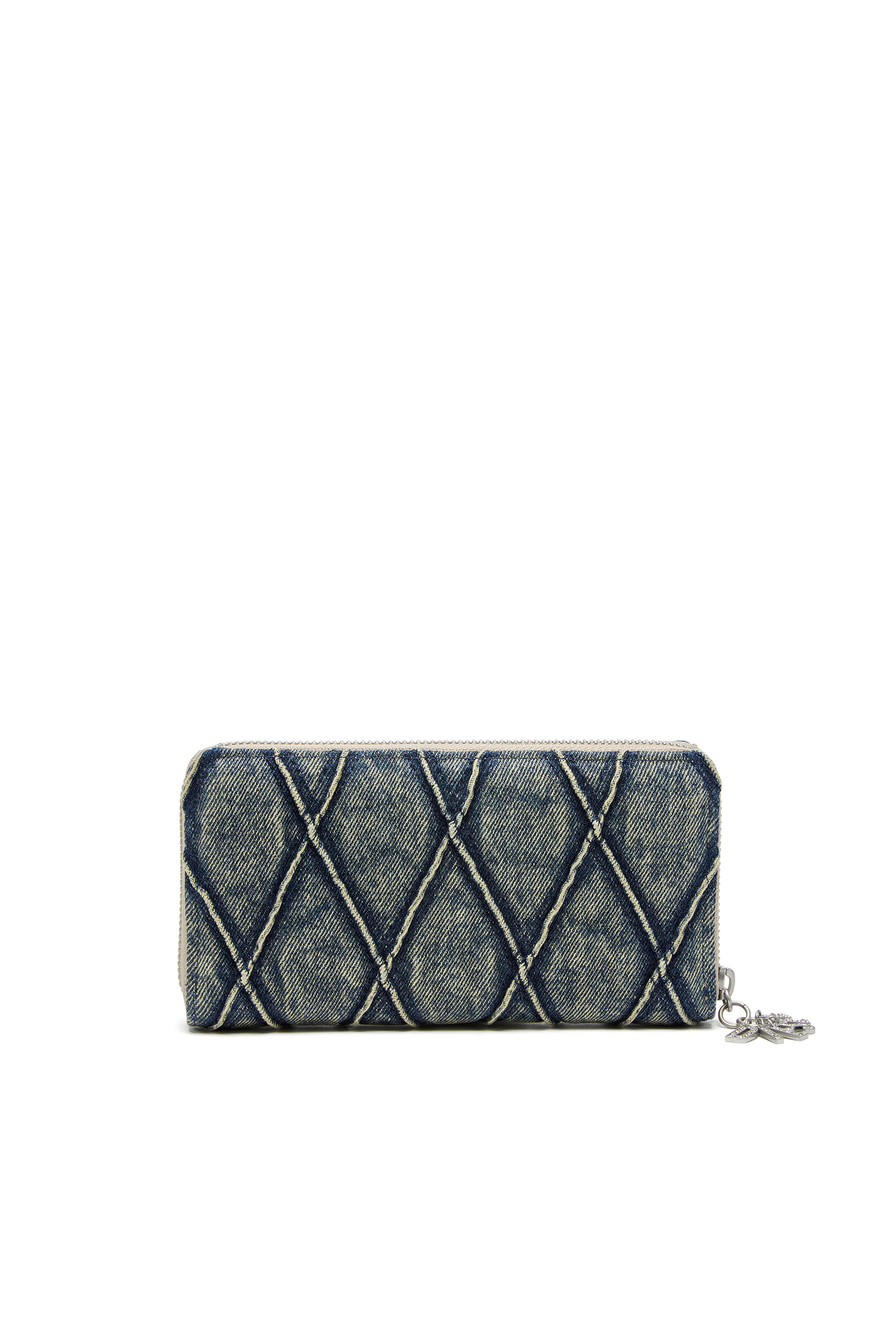 Diesel - CHARM-D CONTINENTAL ZIP L, Woman's Zip wallet in Argyle quilted denim in Dark Blue - 2