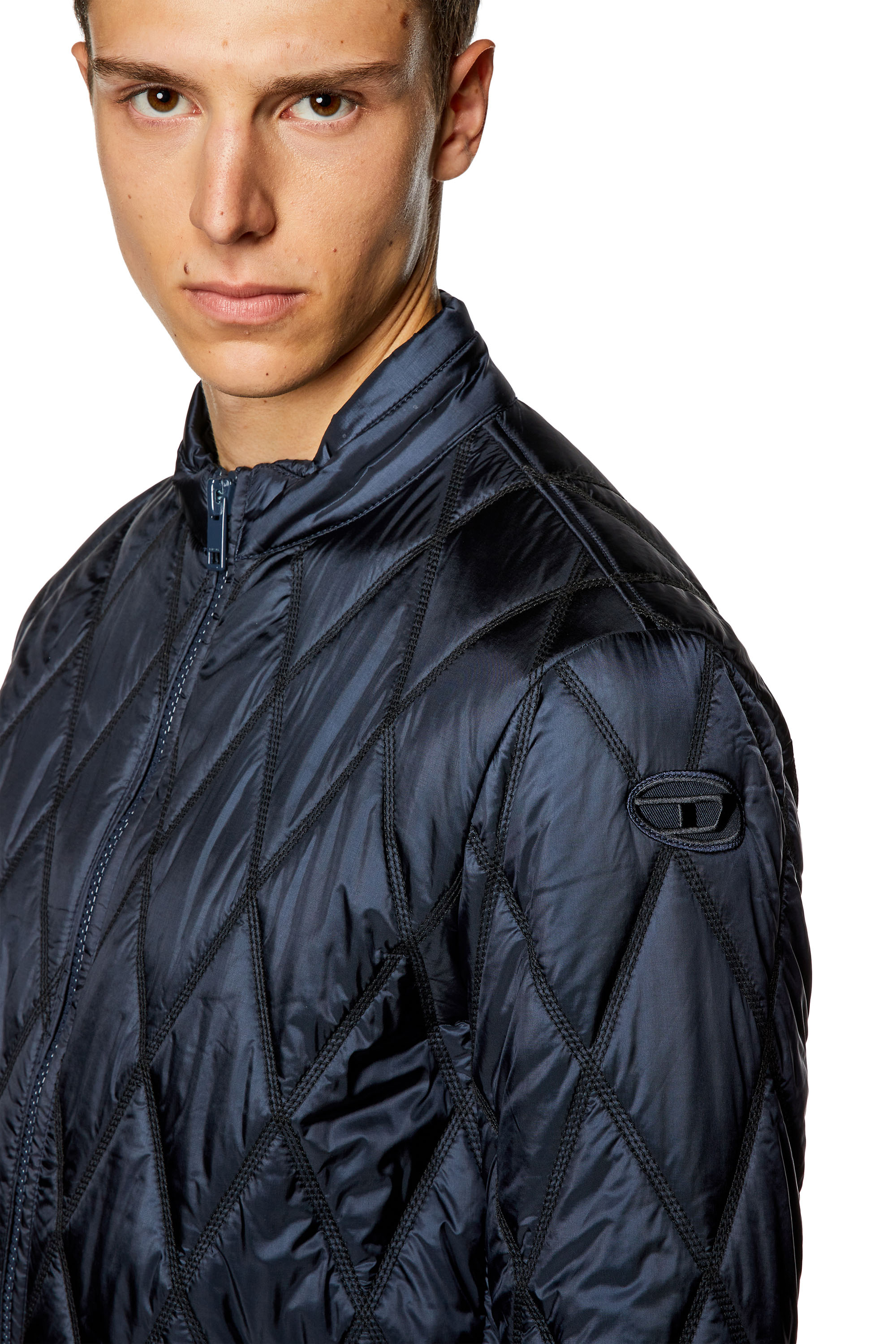 Diesel - J-NIEL, Man Mock-neck jacket in quilted nylon in Blue - Image 5
