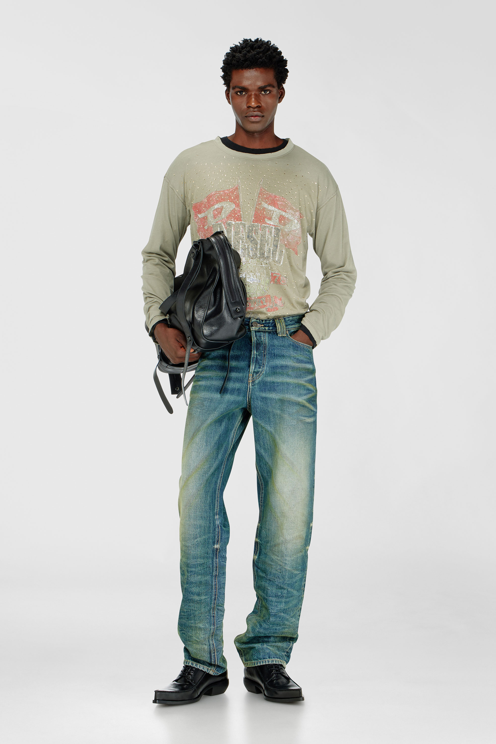 Diesel - T-GERI-LS-A, Man's Long-sleeve T-shirt with concert graphics and crystals in null - 2