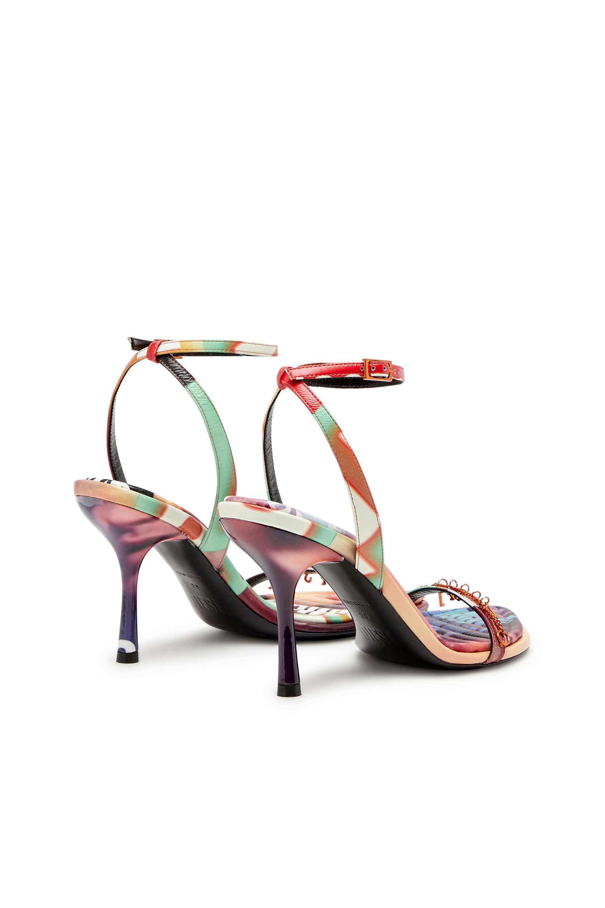 Diesel - D-VINA CHARM SDL, Woman D-Vina Charm-Strappy sandals in poster-print leather in Multicolor - Image 3