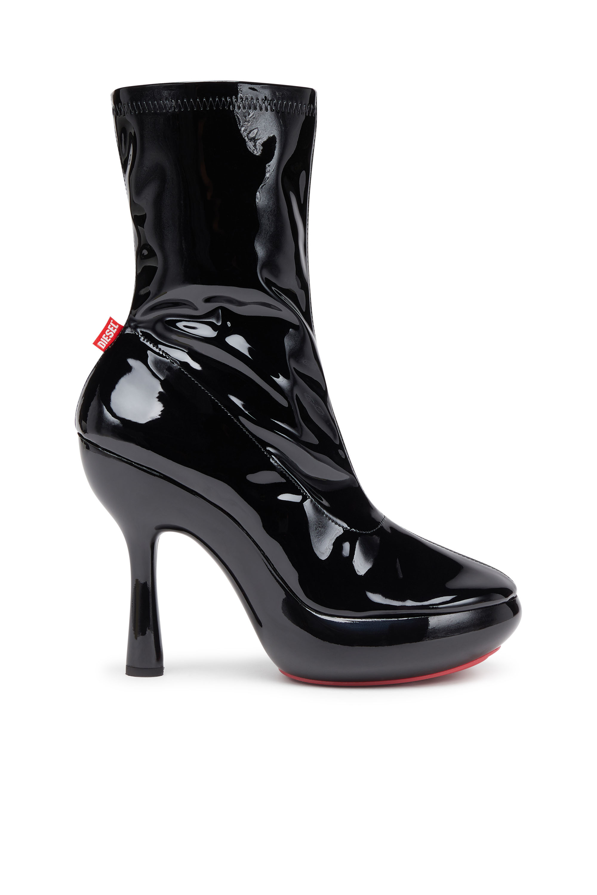 Diesel - D-LAKE PLATFORM MIDB ZIP  STRETCH, Woman's D-Lake-Platform ankle boots in patent stretch PU in Black - 1