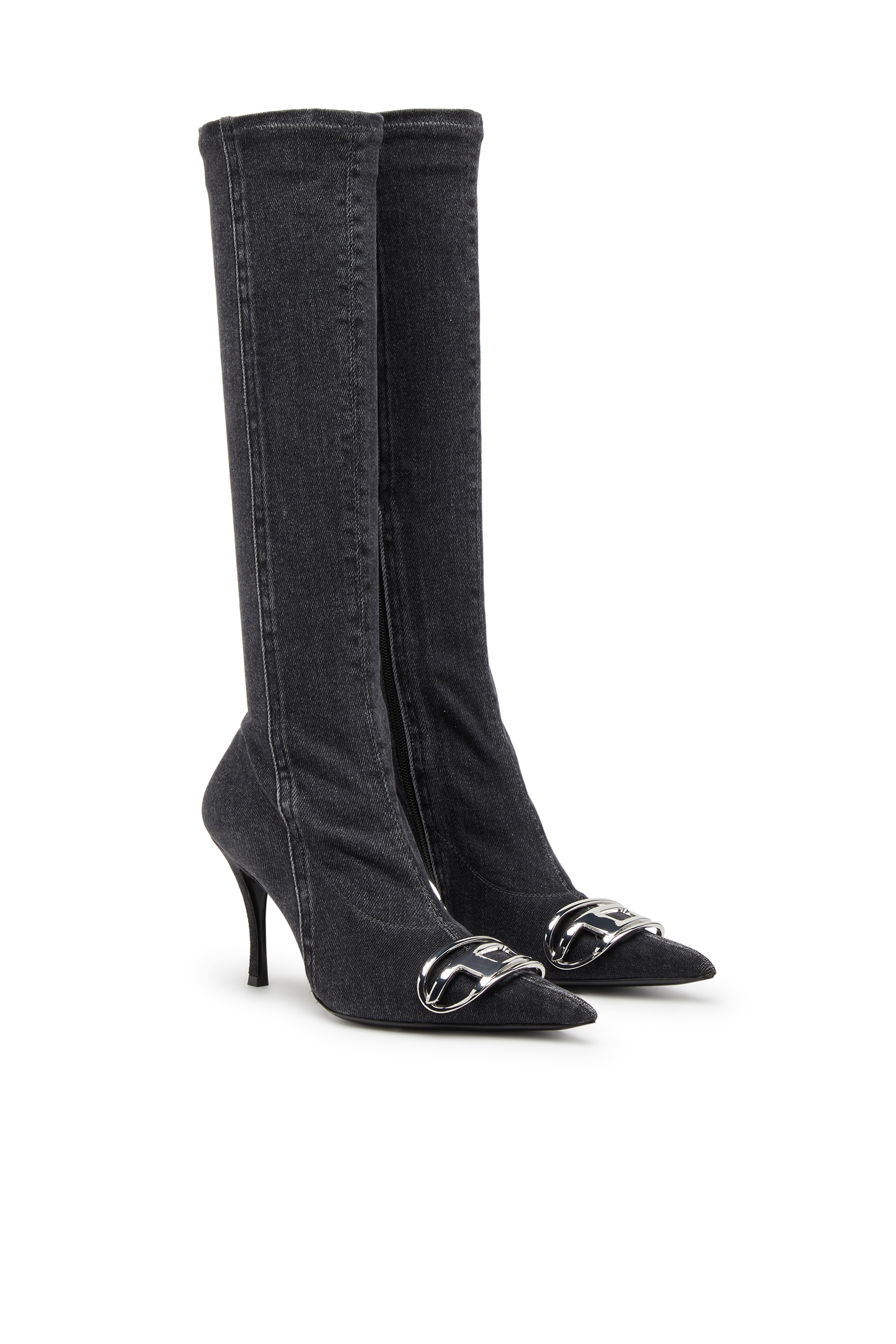 Diesel - D-VENUS KB D, Woman D-Venus-Knee-high boots in stretch denim in Black - Image 2