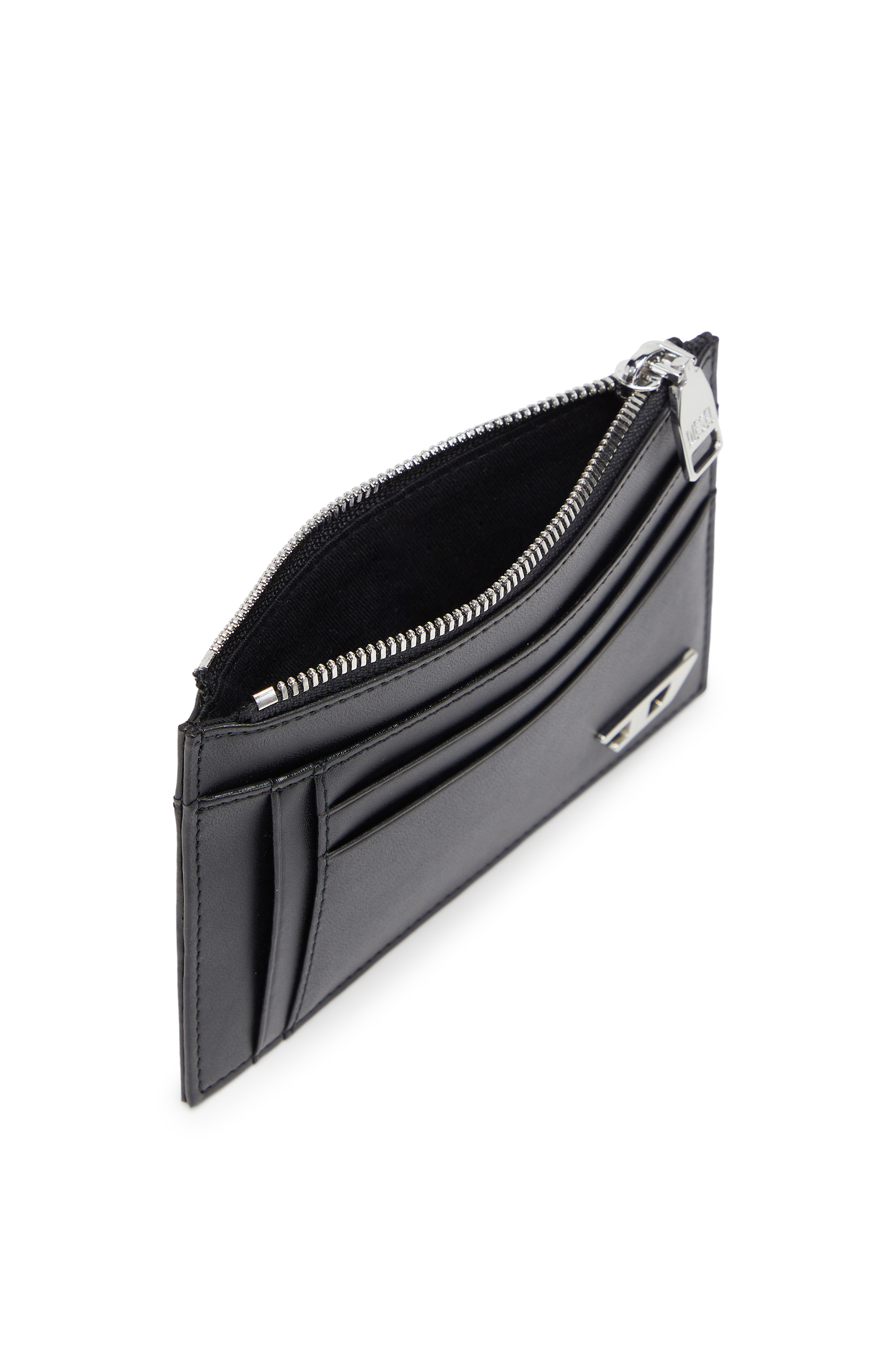 Diesel - D-LOGO 2.0 CARD CASE VI, Man's Leather card holder with zip pocket in Black - 3