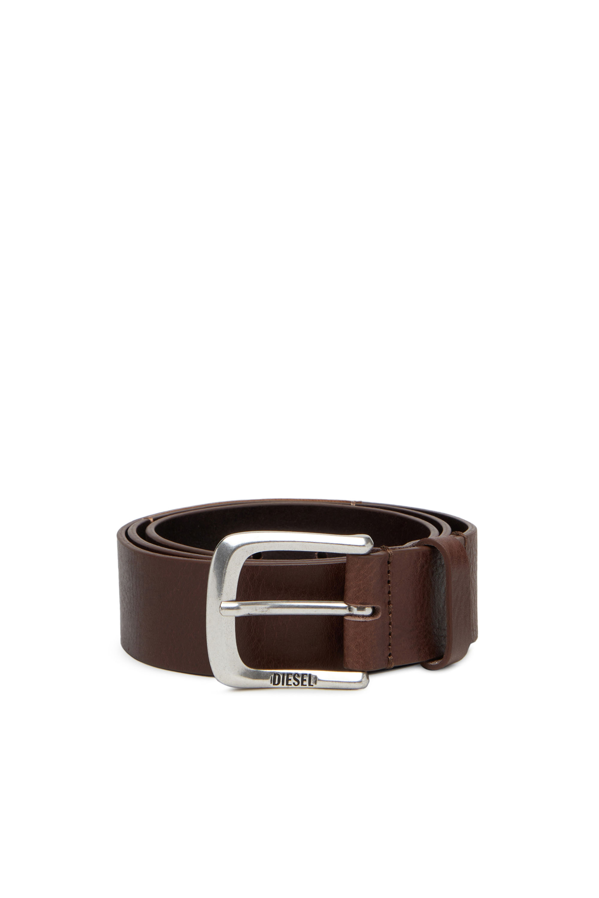 Diesel - B-JACKRON, Man Leather belt with Jacron Patch in Brown - Image 1