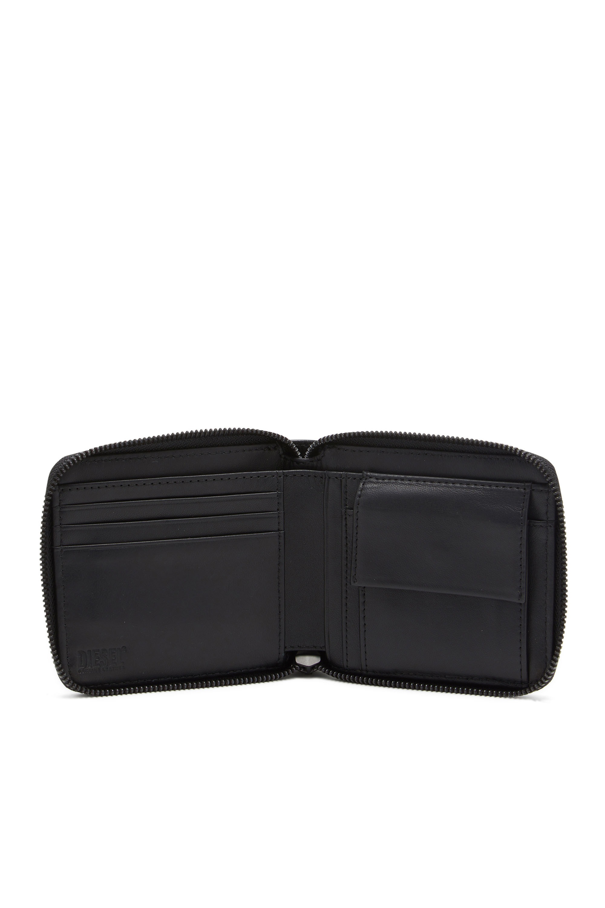 Diesel - DSL 3D BI-FOLD COIN ZIP XS, Man Leather zip wallet with embossed logo in Black - Image 3