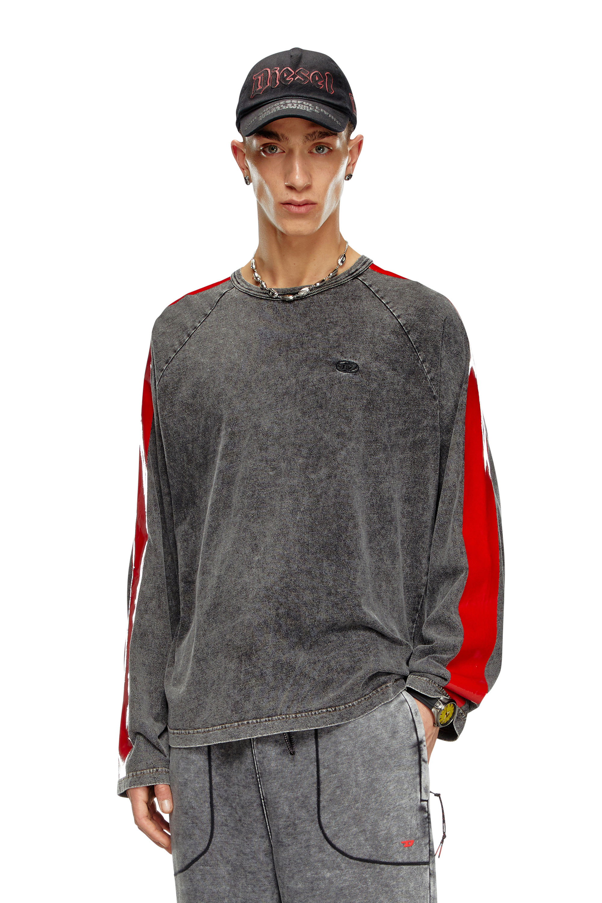Diesel - T-REDROXT, Man Long-sleeve T-shirt with glossy bands in Black - Image 1